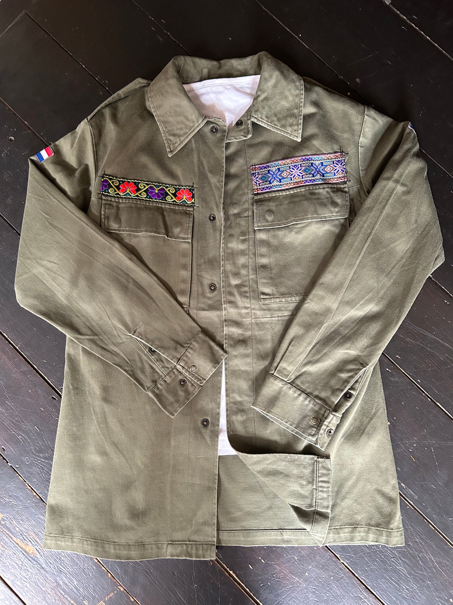 REWORKED PURPLE FLOWERS MILITARY ARMY JACKET M/L