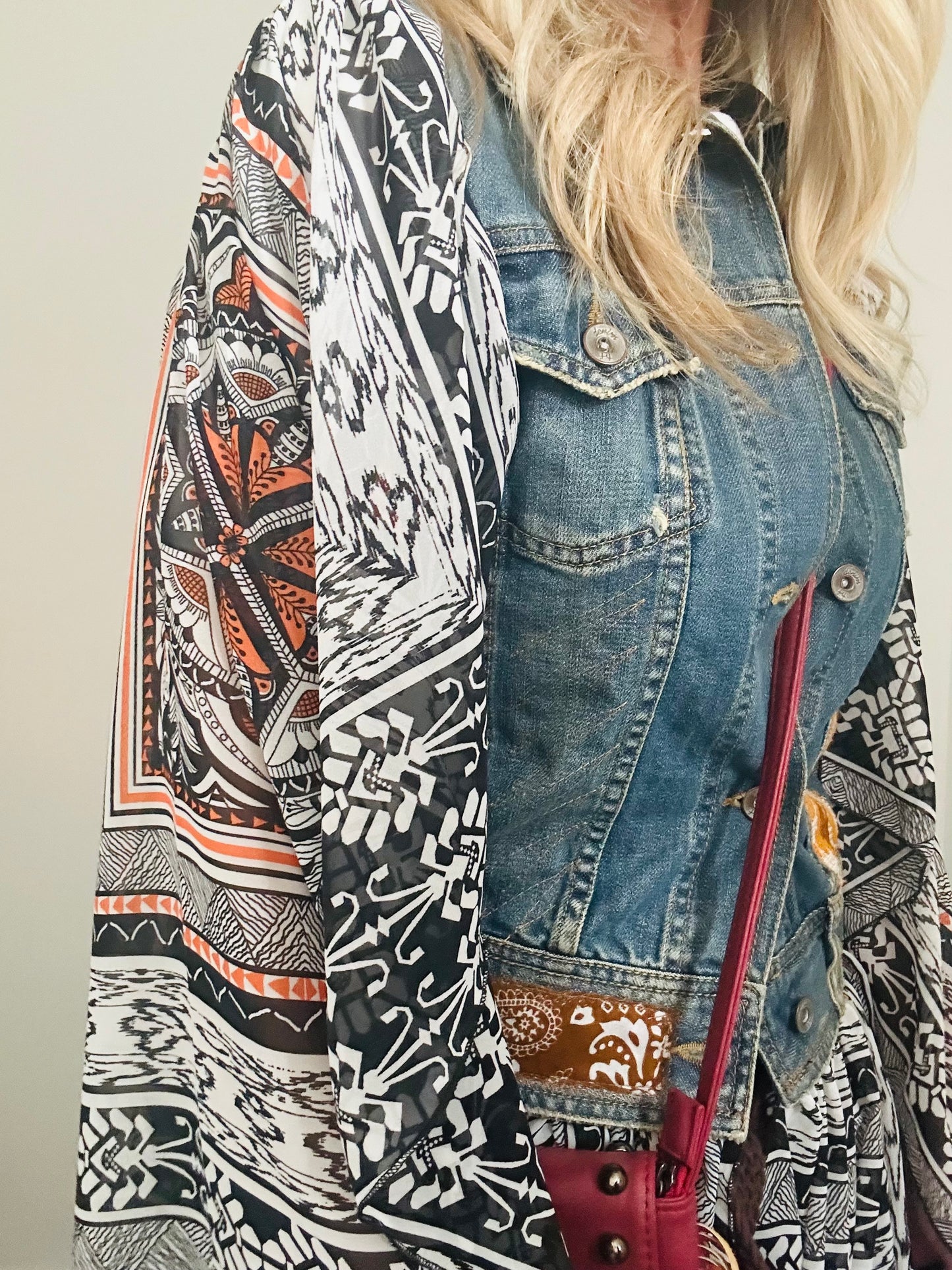 ORANGE FLOWER REWORKED DENIM JACKET S