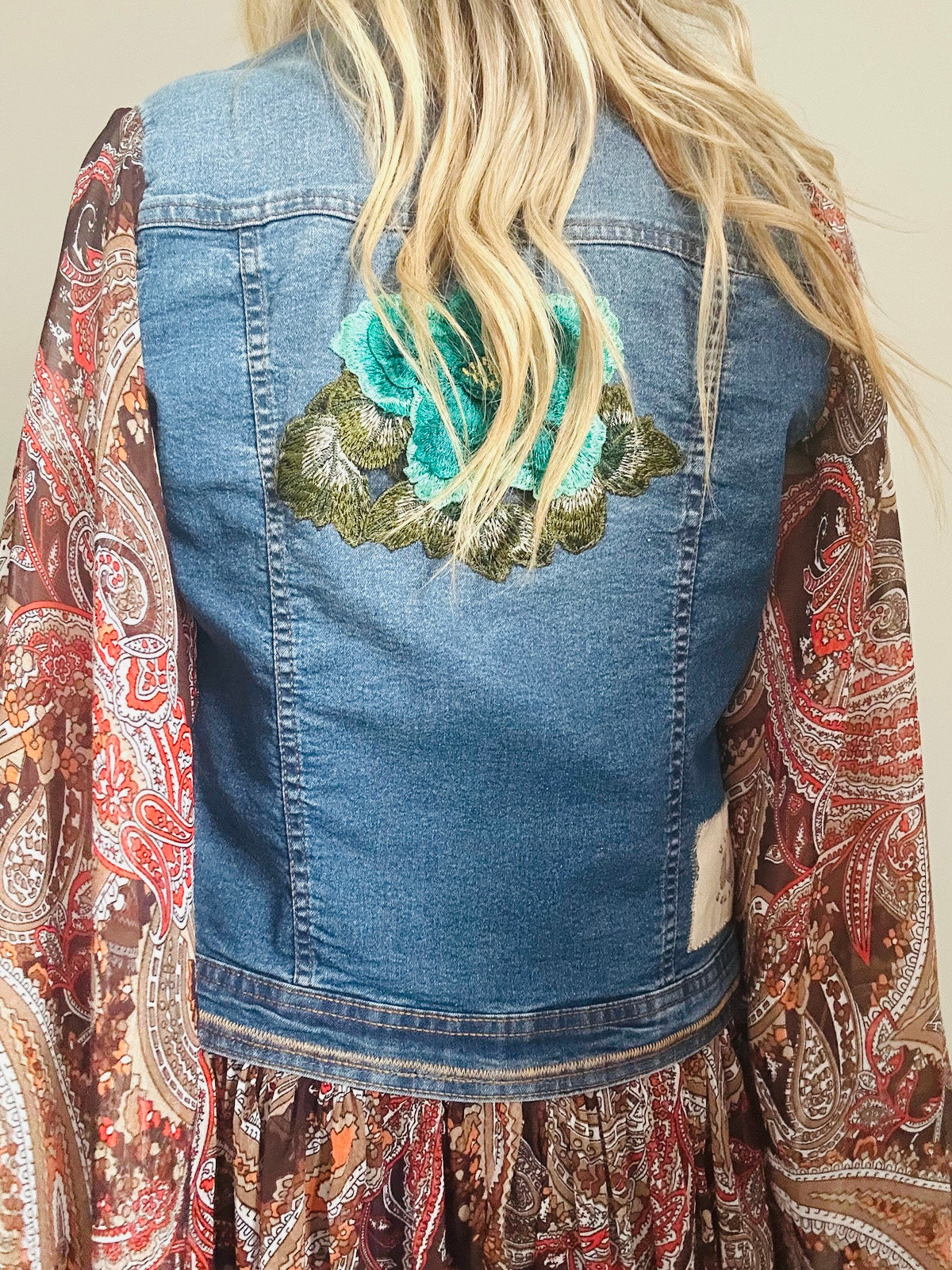GREEN FLOWER REWORKED DENIM JACKET M