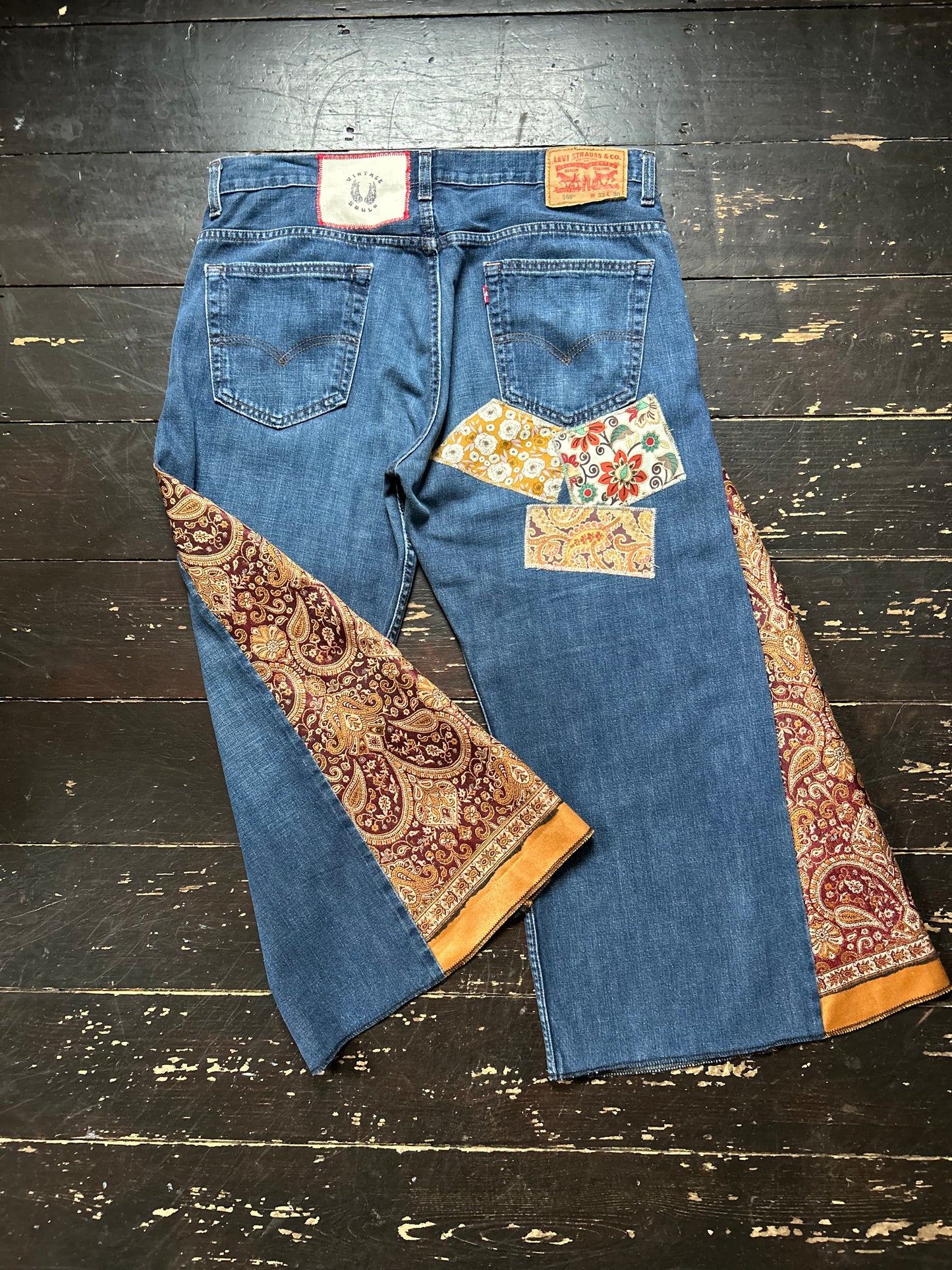 PAISLEY GOLD VINTAGE REWORKED LEVI'S 501's JEANS SHORT LENGTH