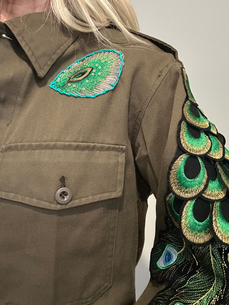 GREEN FLOWER PEACOCK UTILITY JACKET M/L