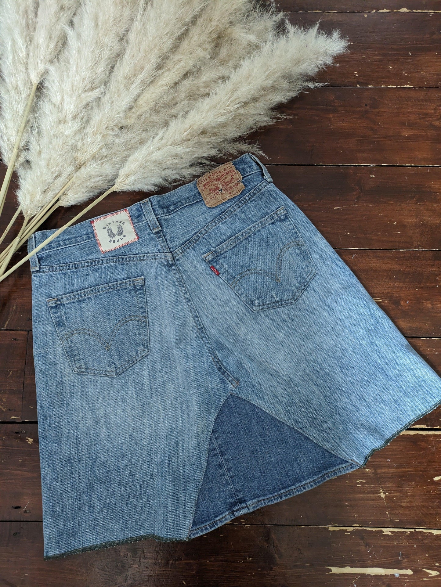 ORANGE AND YELLOW FLOWERS REWORKED LEVI'S 501's FLORAL JEANS SKIRT W32