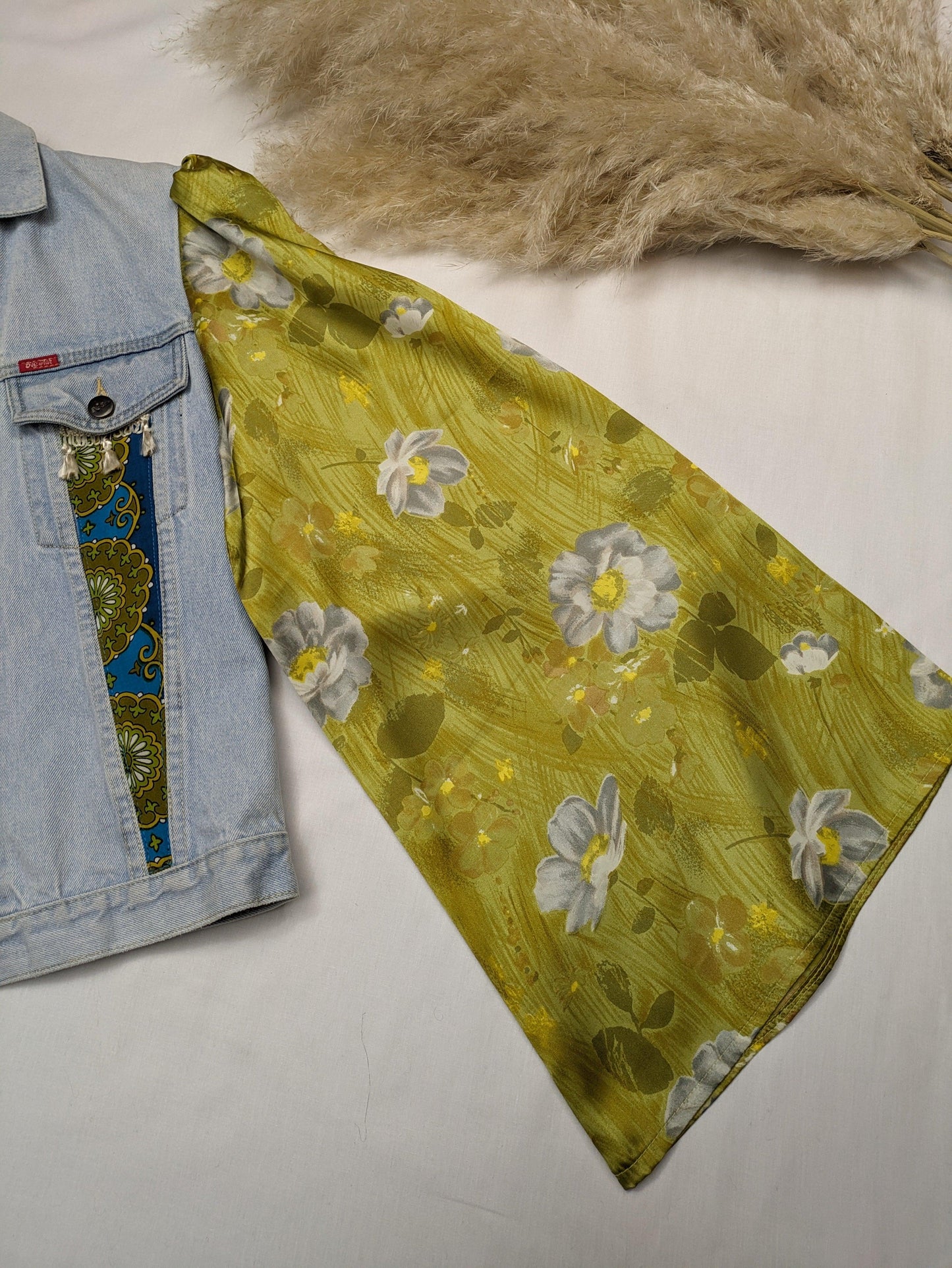 REWORKED GREEN FLORAL DENIM JACKET M/L