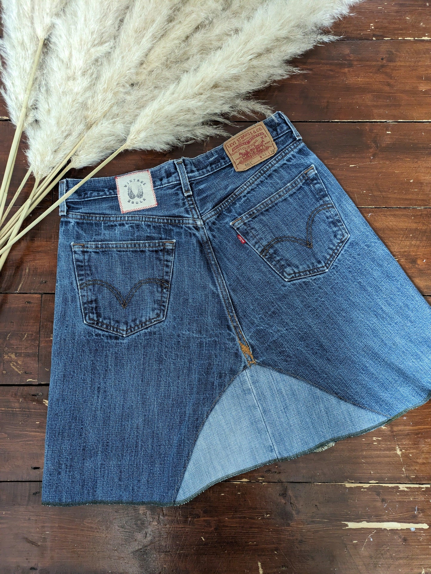 MEADOW FLOWERS REWORKED LEVI'S 501's JEANS SKIRT W30