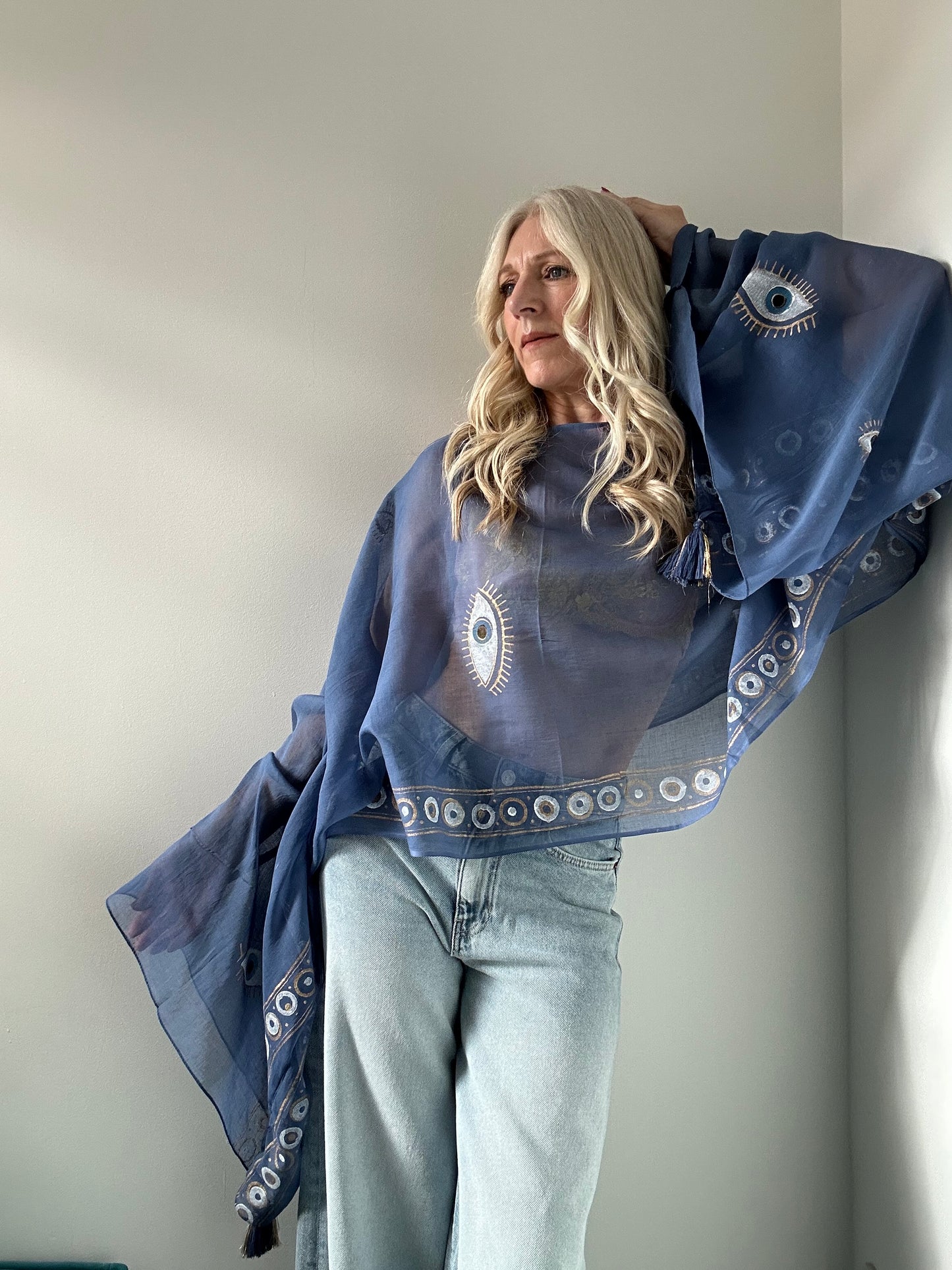 BLUE GOLD EGYPTIAN EYE TASSEL TOP