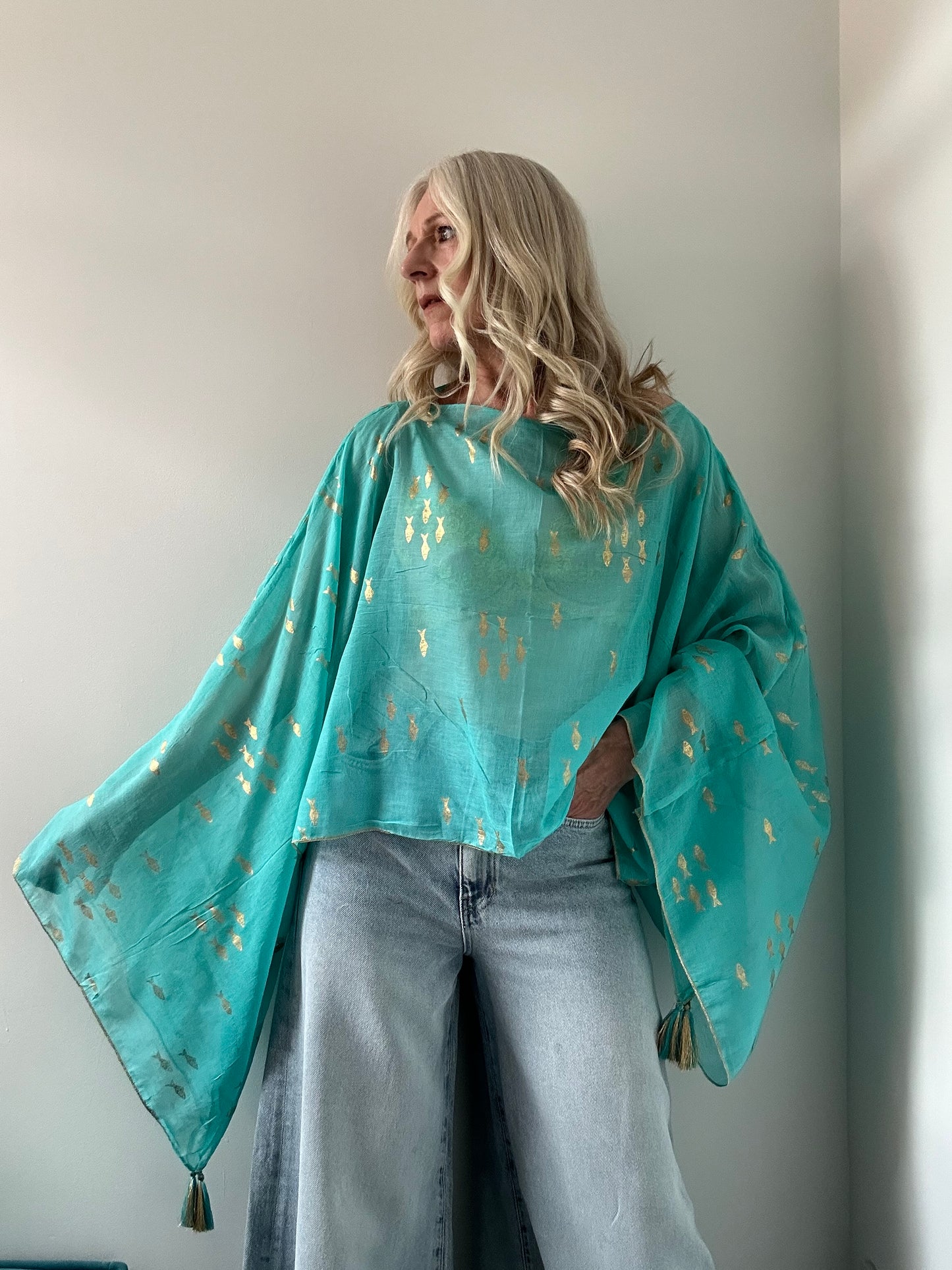 TURQUOISE GOLD FISH TASSEL TOP