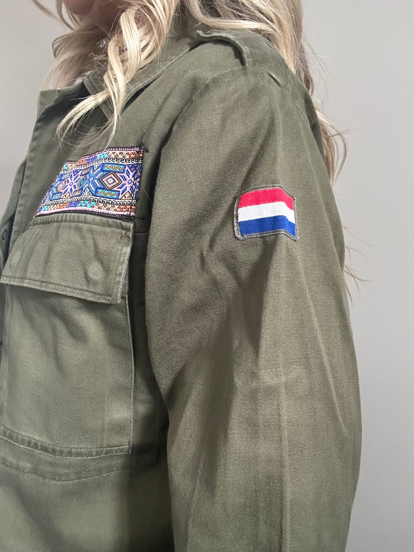 REWORKED PURPLE FLOWERS MILITARY ARMY JACKET M/L