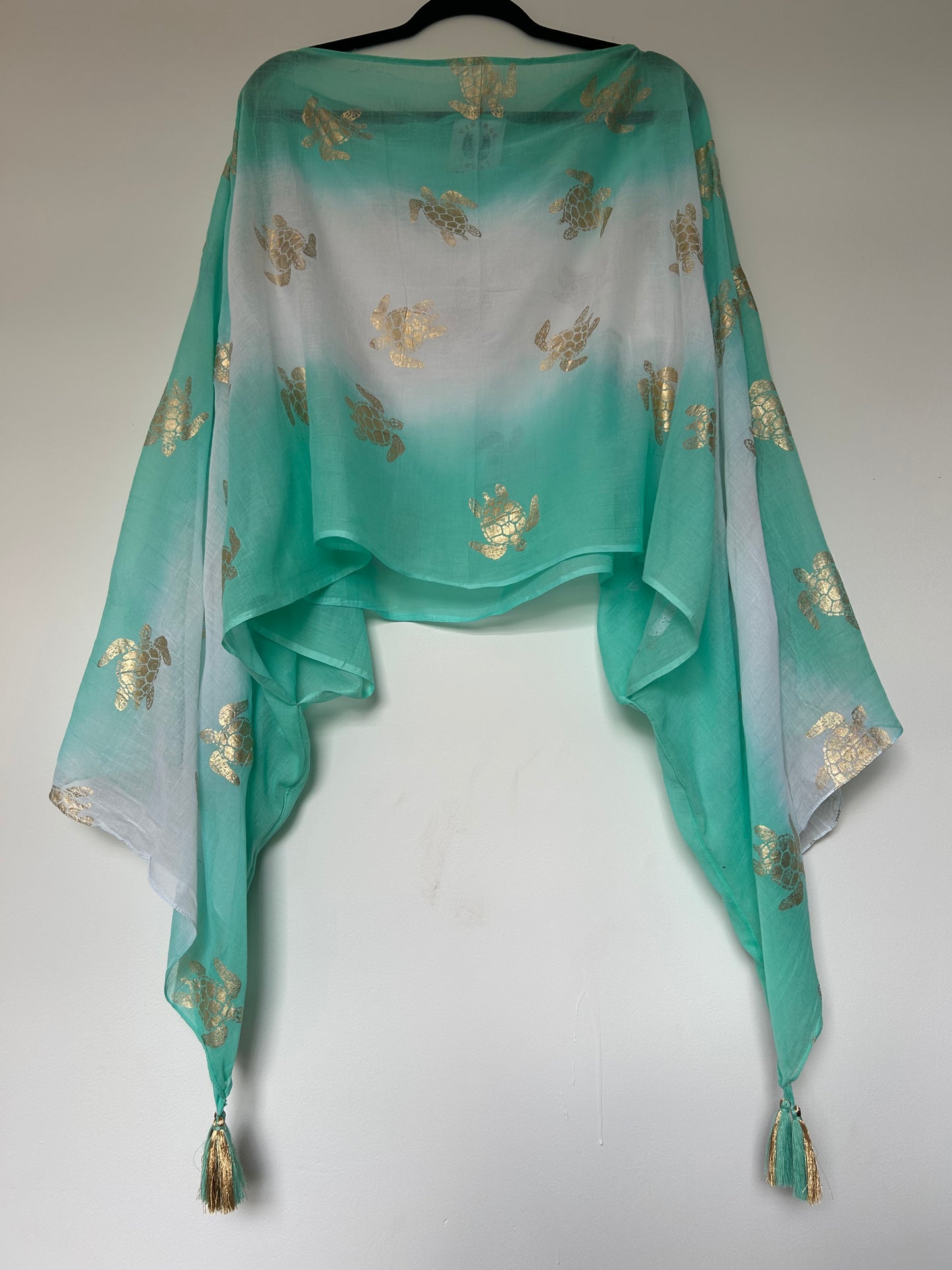 TURQUOISE GOLD TURTLE TASSEL TOP