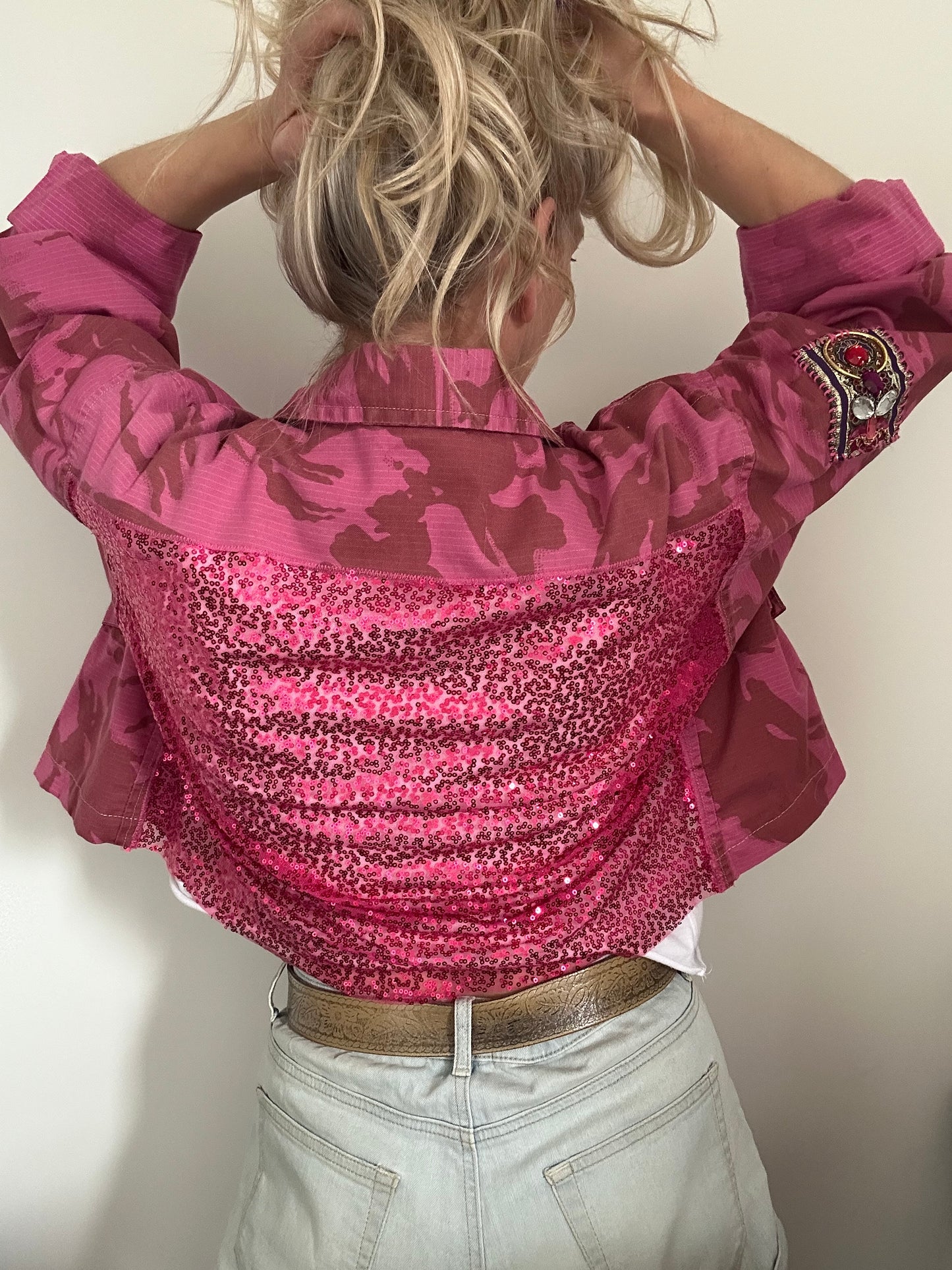 PINK DYED CAMO JACKET - SEQUINS
