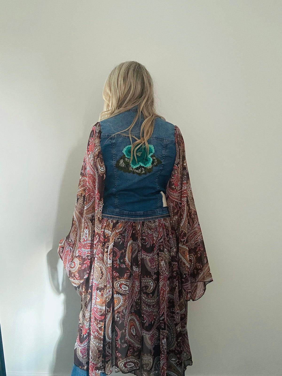 GREEN FLOWER REWORKED DENIM JACKET M