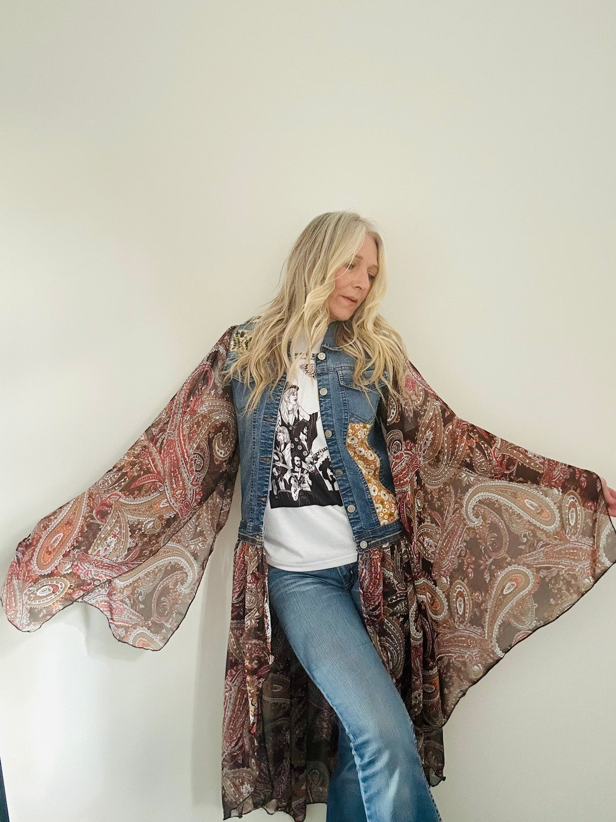 GREEN FLOWER REWORKED DENIM JACKET M