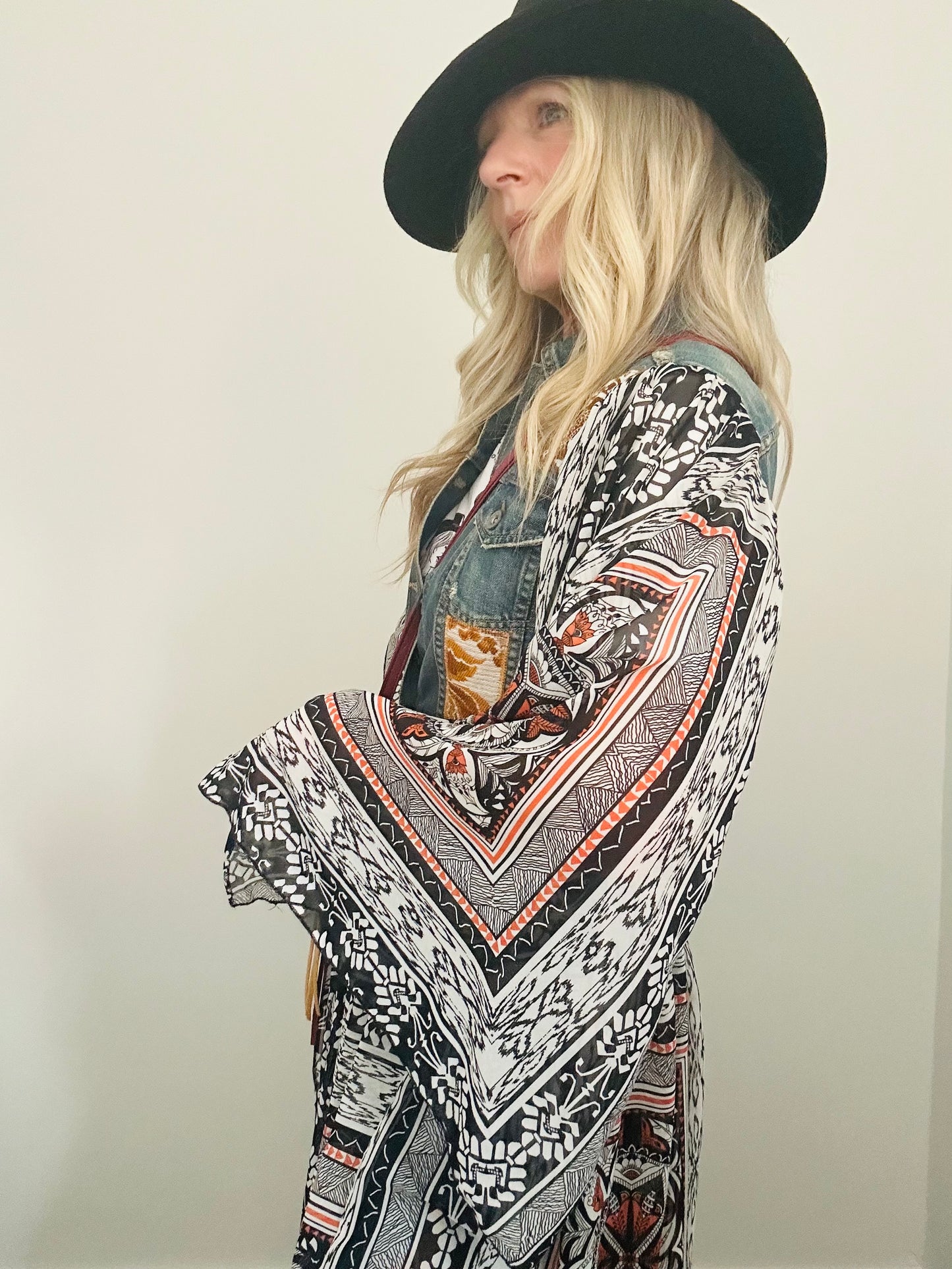 ORANGE FLOWER REWORKED DENIM JACKET S