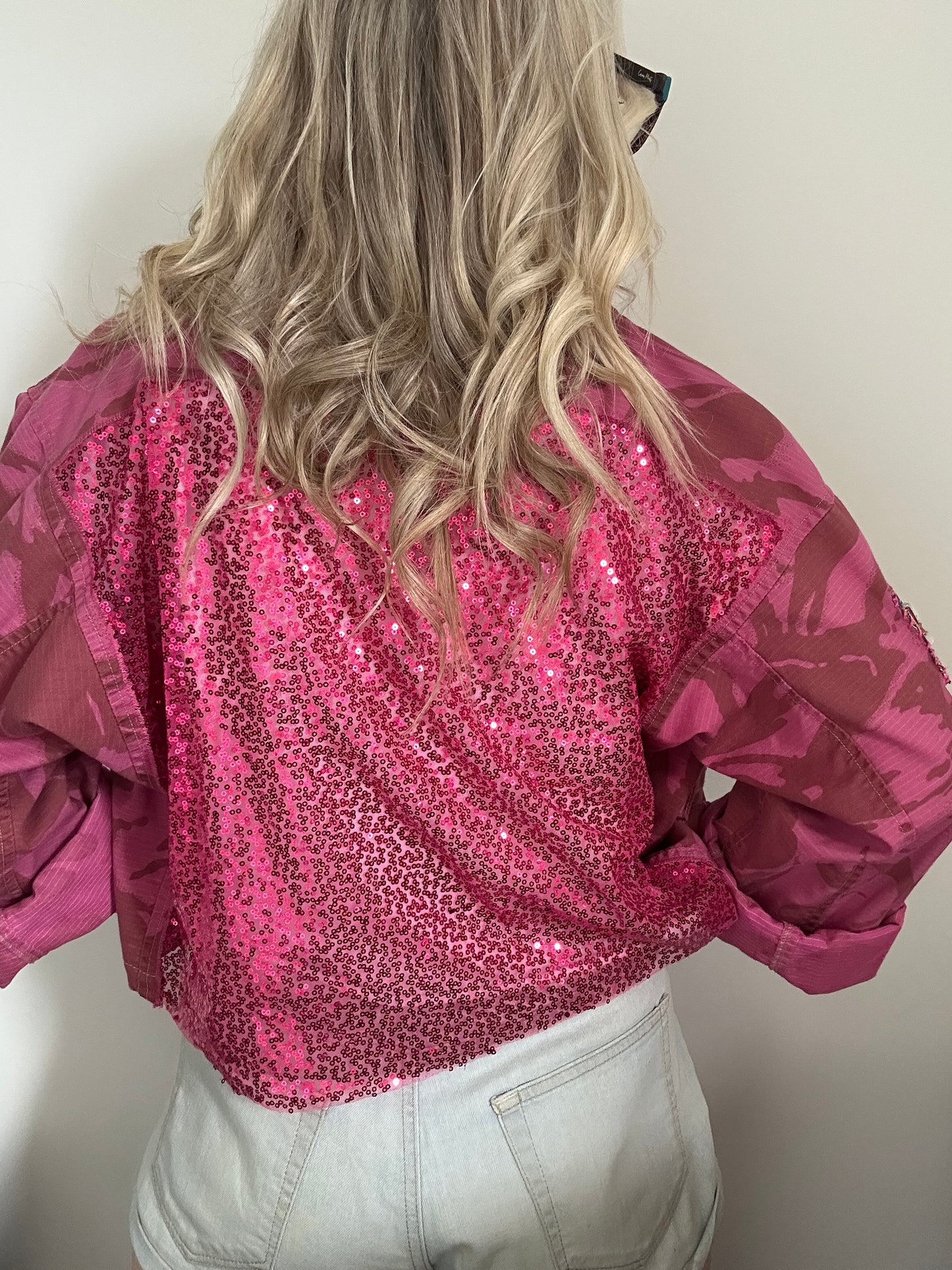 PINK DYED CAMO JACKET - SEQUINS