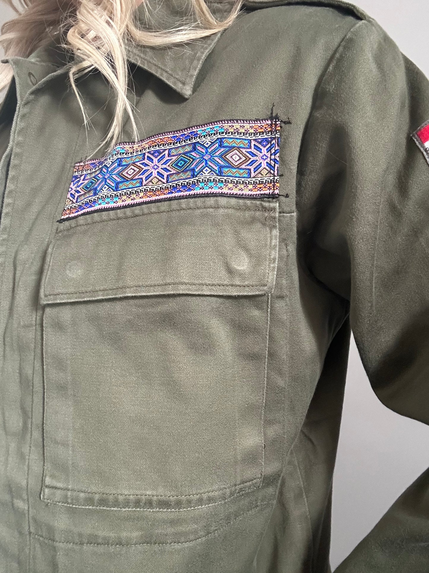 REWORKED PURPLE FLOWERS MILITARY ARMY JACKET M/L