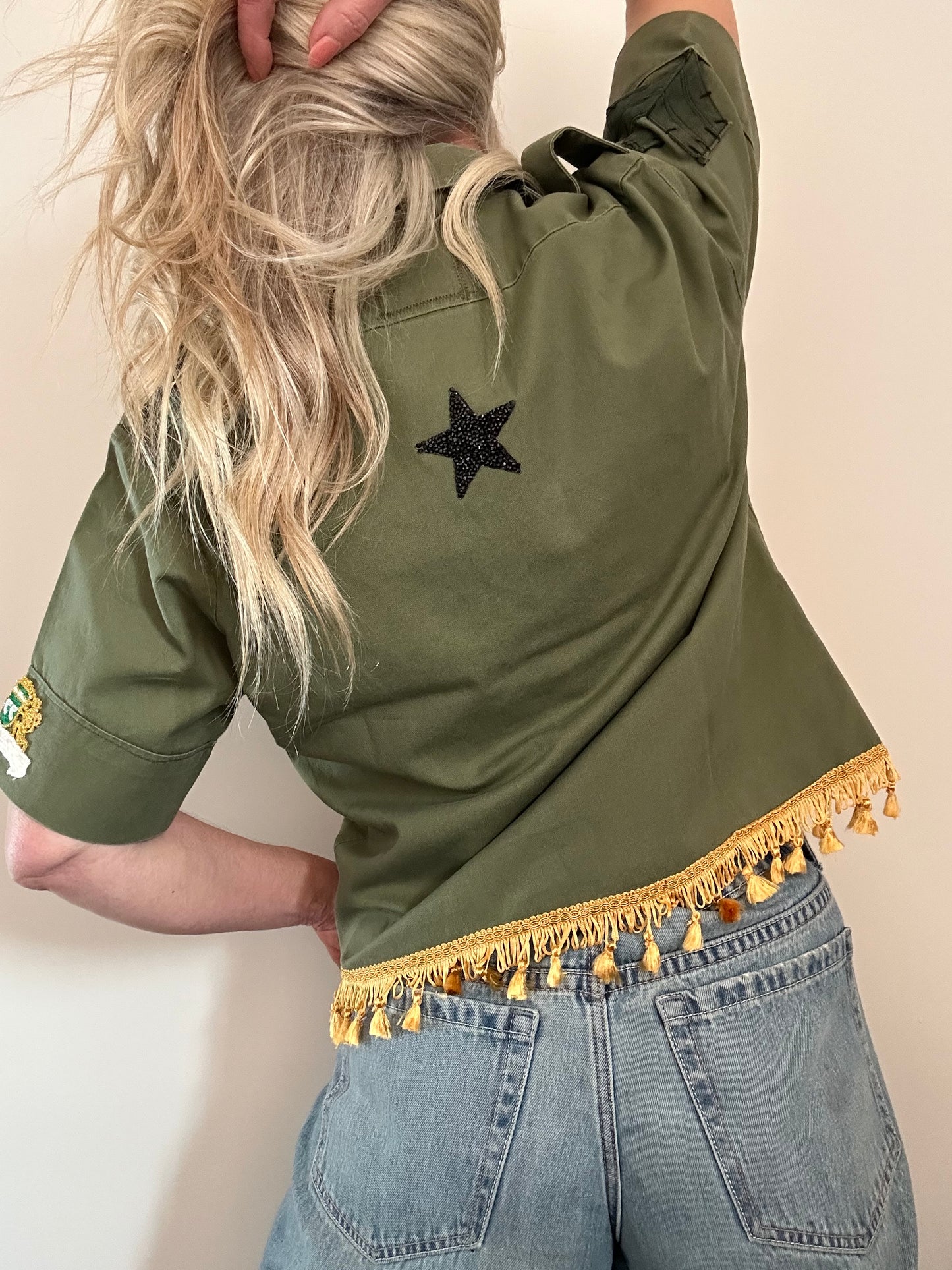 Gold Tassel Diamante Star Army Shirt M