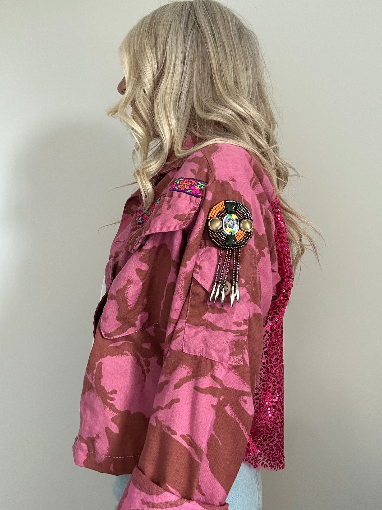 PINK DYED CAMO JACKET - FLOWERS