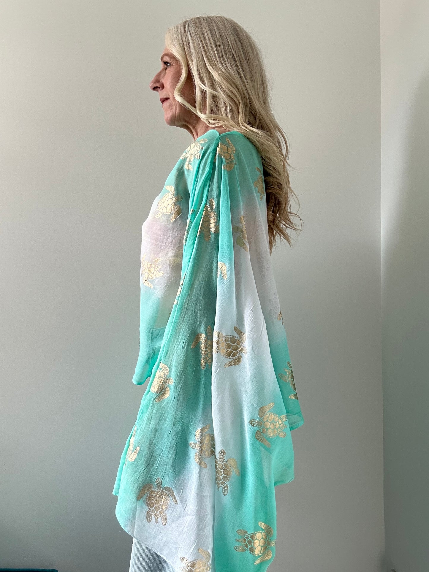 TURQUOISE GOLD TURTLE TASSEL TOP