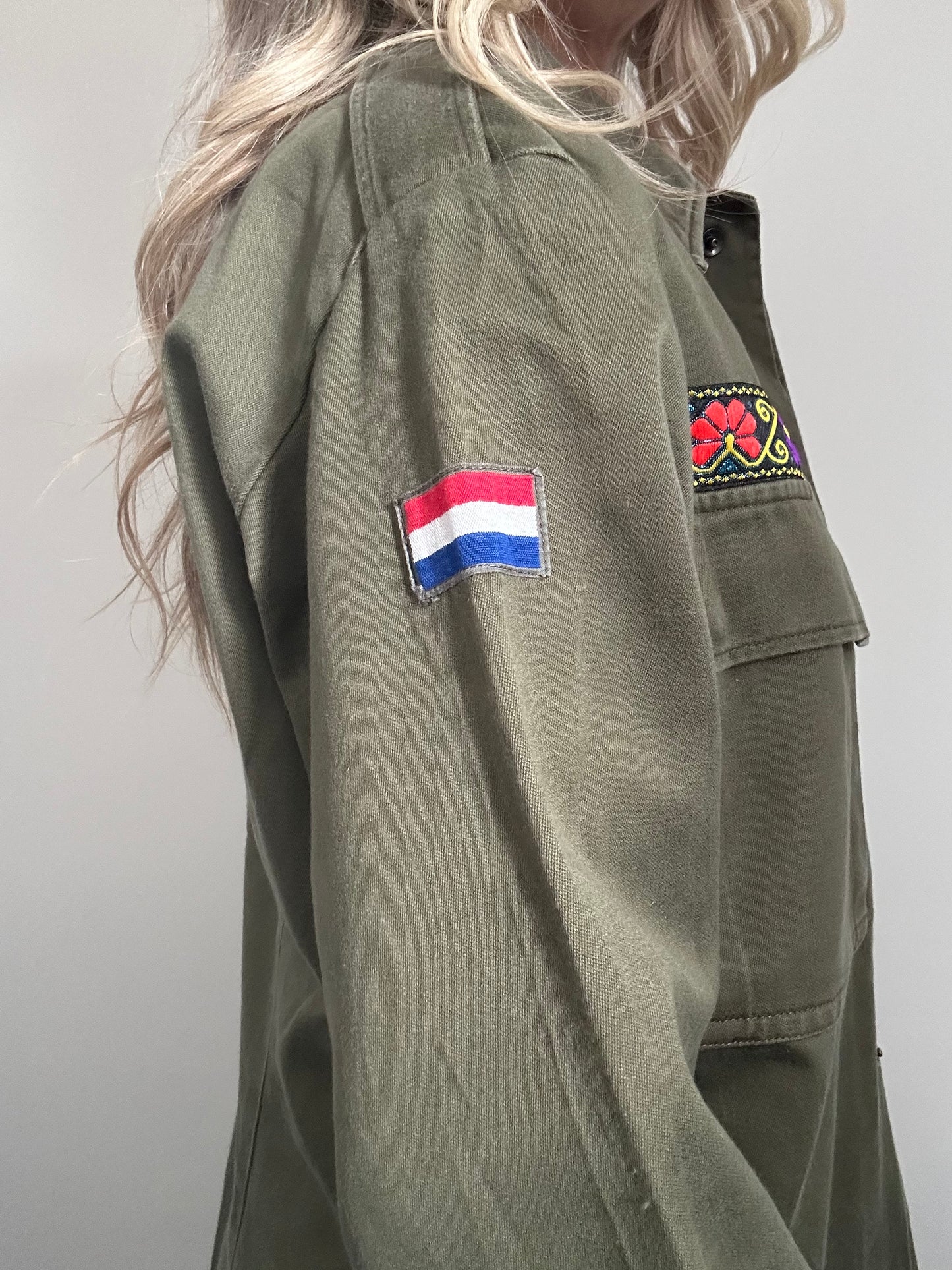 REWORKED PURPLE FLOWERS MILITARY ARMY JACKET M/L