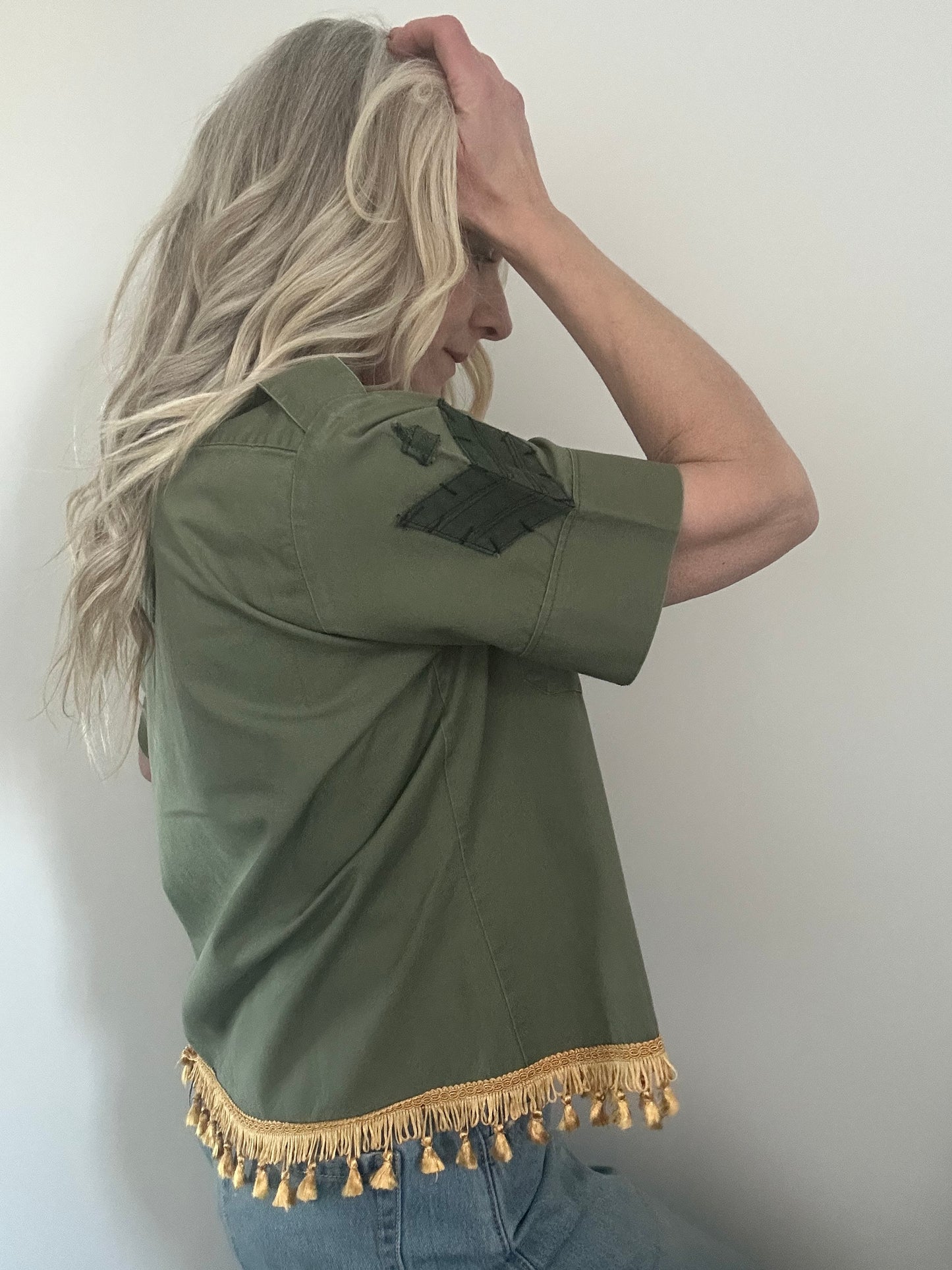 Gold Tassel Diamante Star Army Shirt M