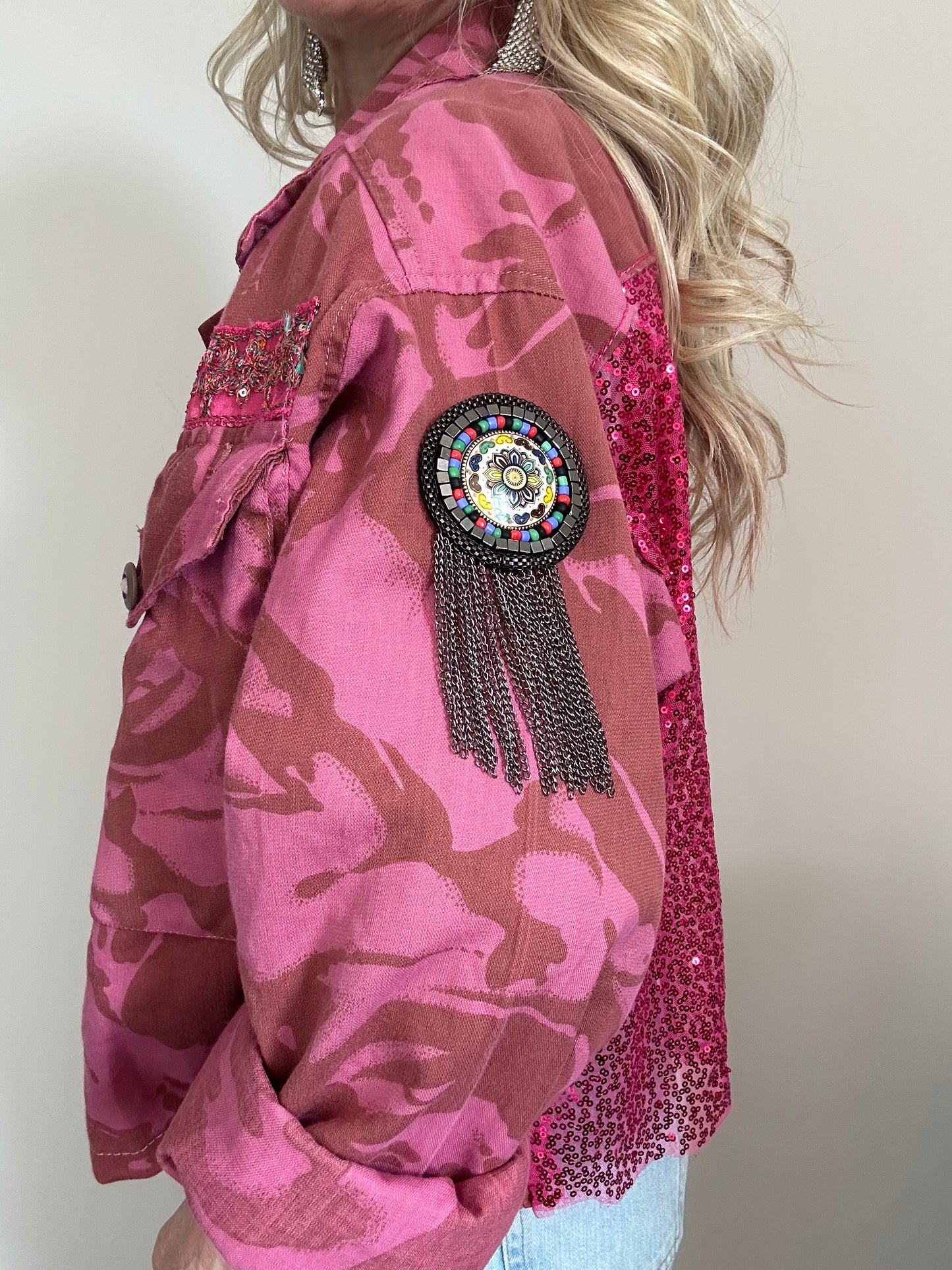 PINK DYED CAMO JACKET - SEQUINS