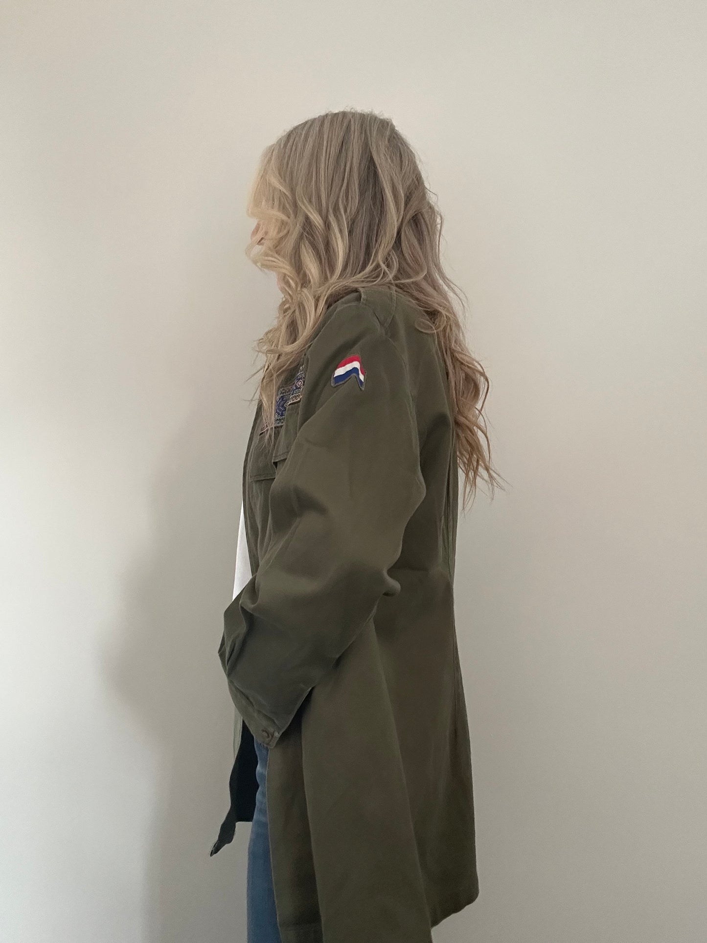 REWORKED PURPLE FLOWERS MILITARY ARMY JACKET M/L