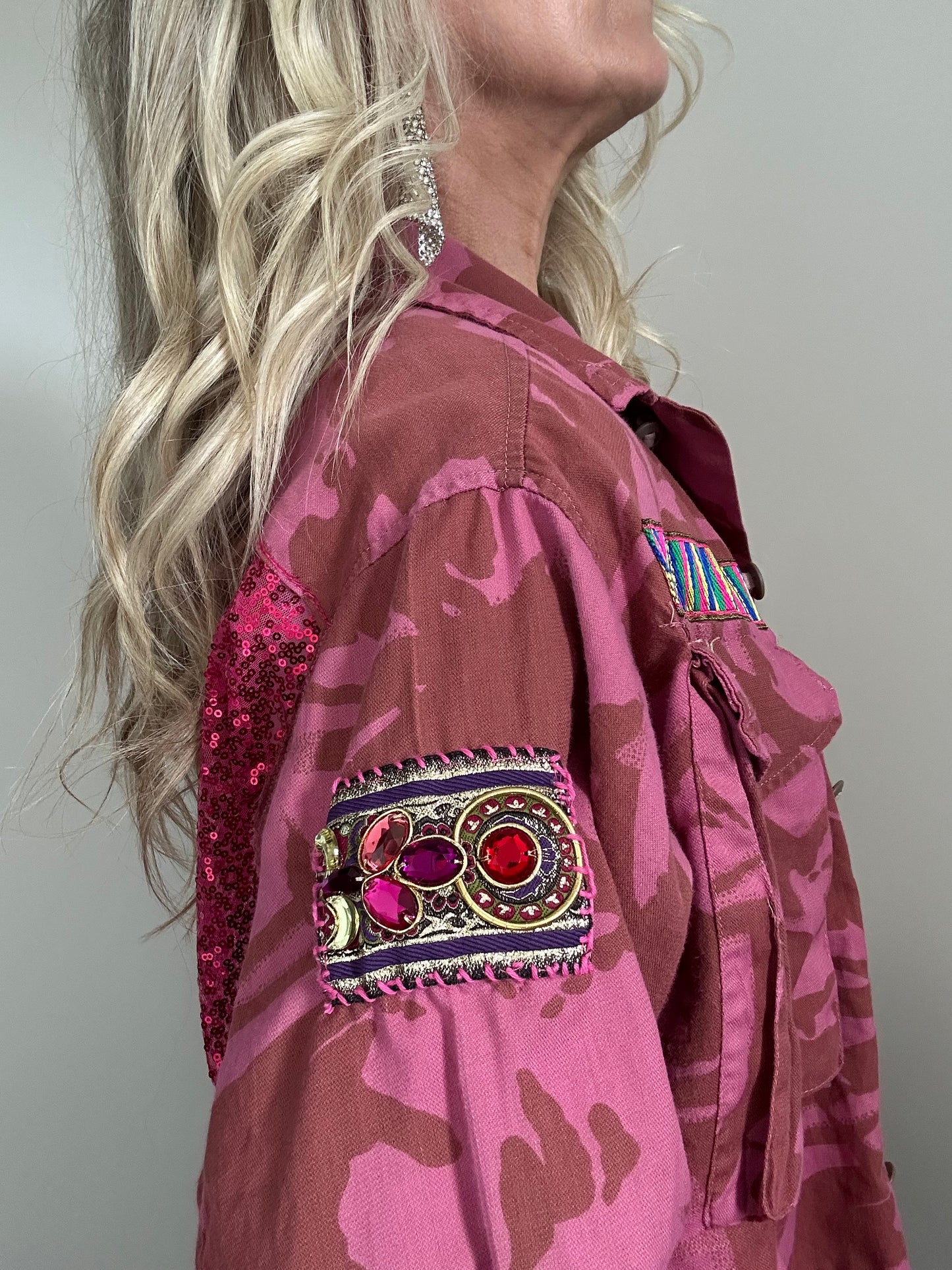 PINK DYED CAMO JACKET - SEQUINS