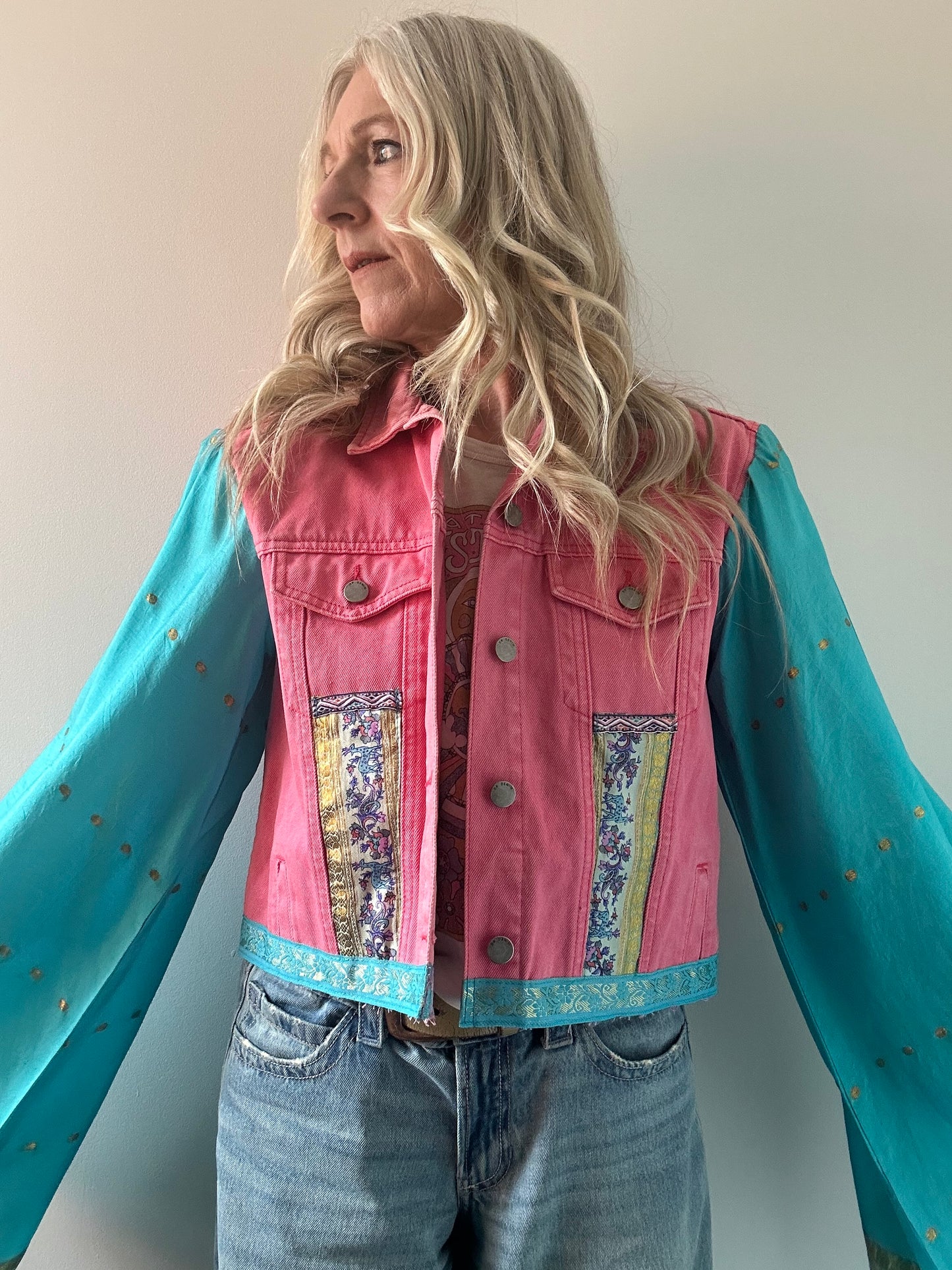 REWORKED PINK ELEPHANT DENIM JACKET M/L