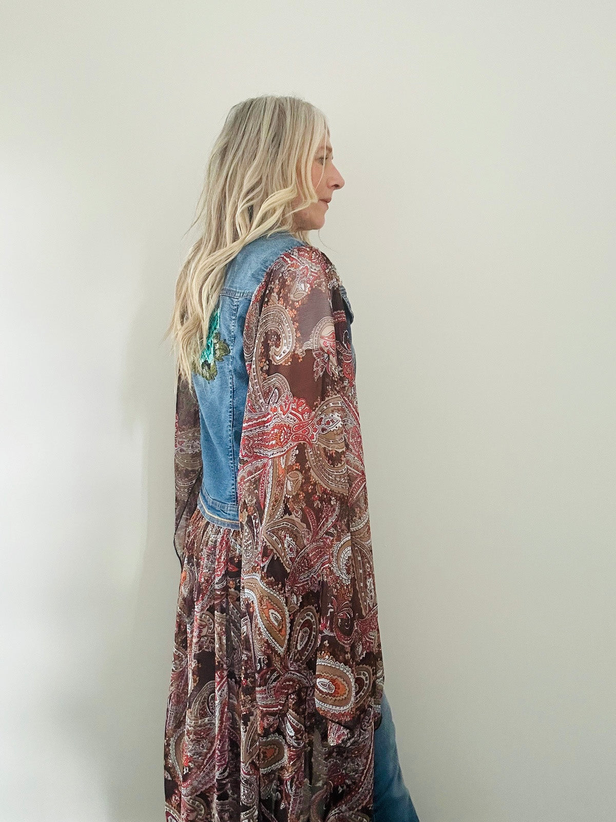 GREEN FLOWER REWORKED DENIM JACKET M