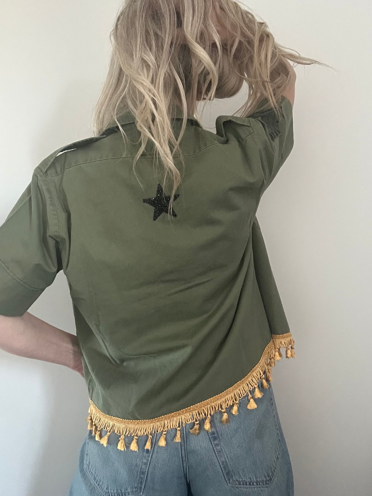 Gold Tassel Diamante Star Army Shirt M