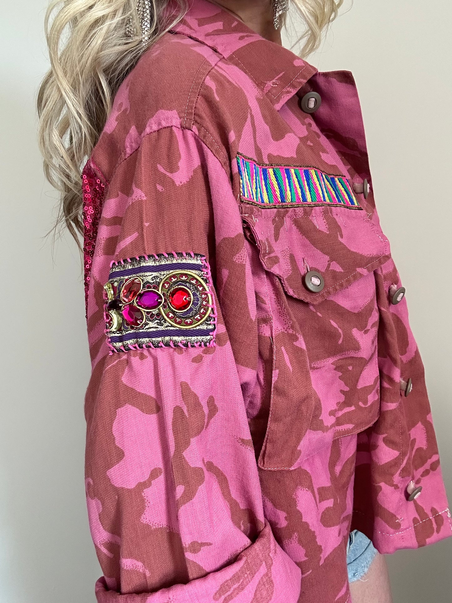 PINK DYED CAMO JACKET - SEQUINS