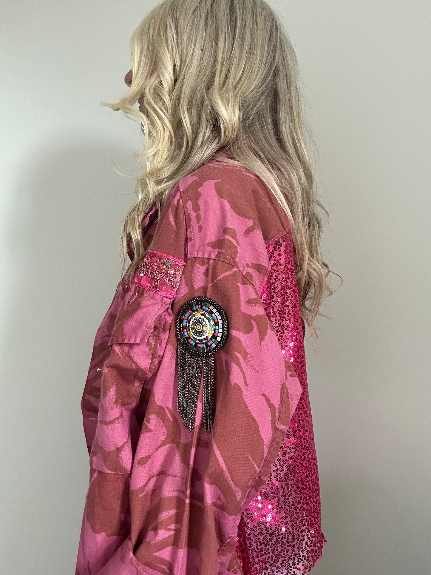PINK DYED CAMO JACKET - SEQUINS