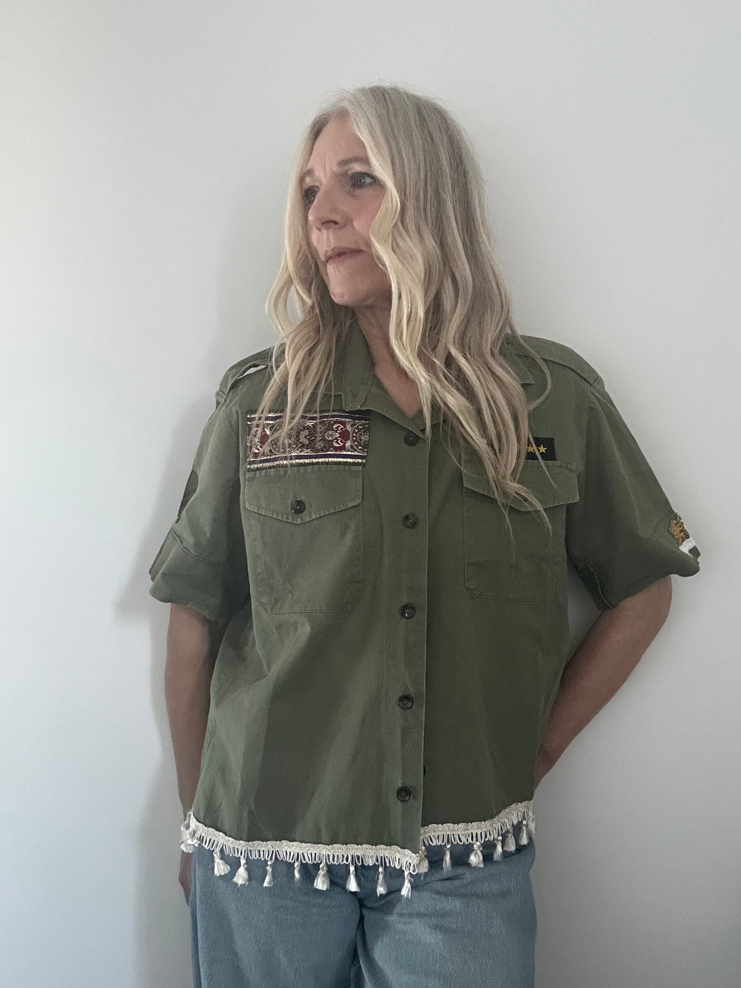 Jewel Tassel Army Shirt M