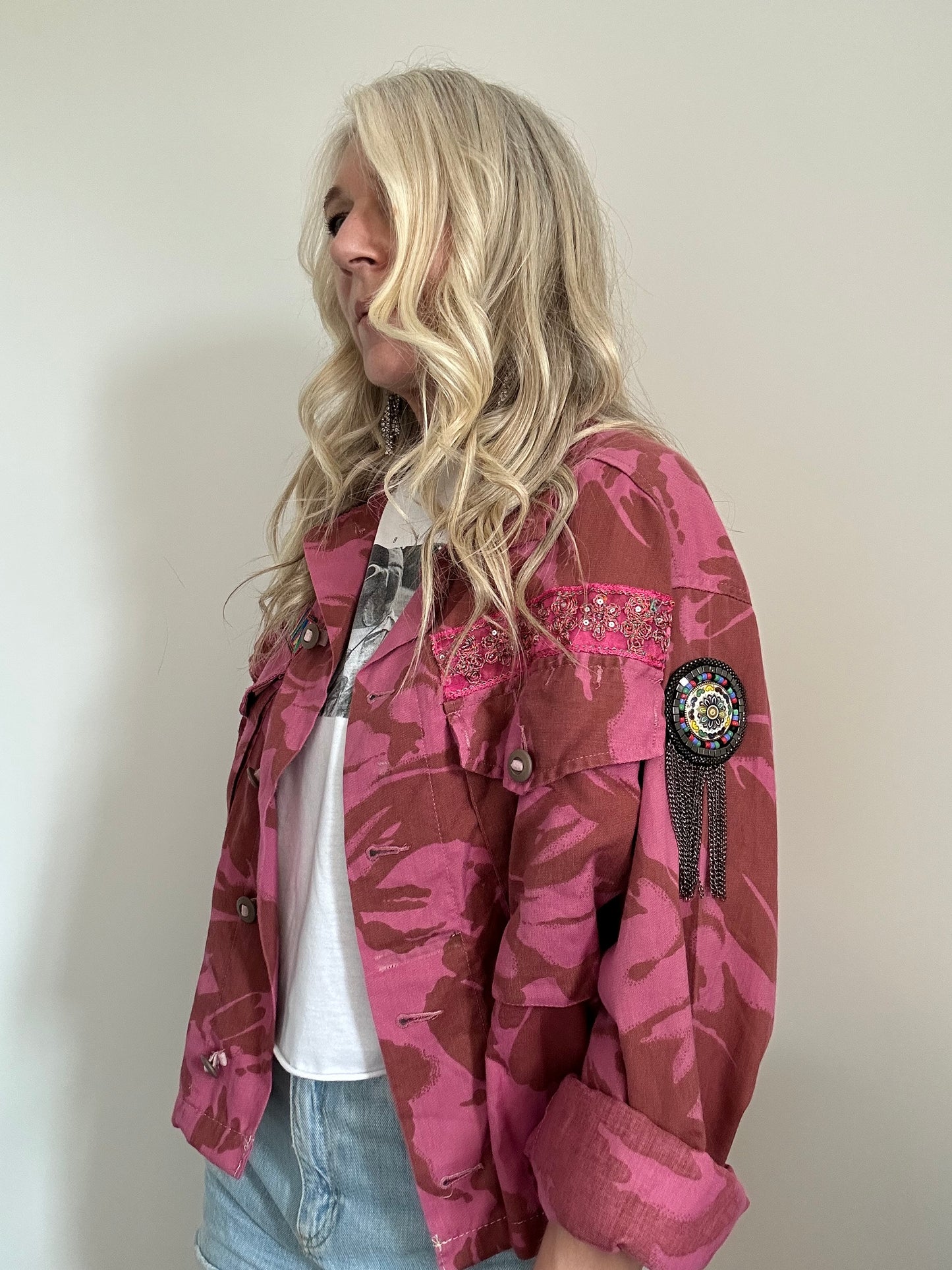 PINK DYED CAMO JACKET - SEQUINS