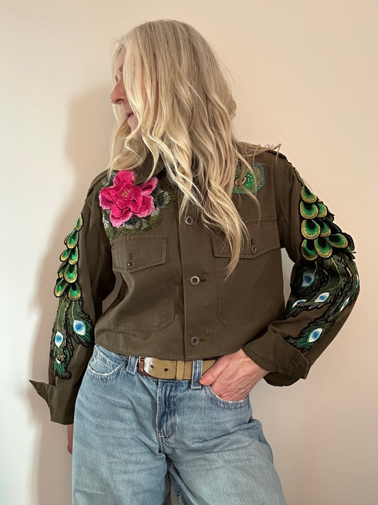 PINK FLOWER PEACOCK UTILITY JACKET M/L