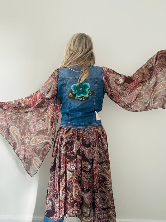 GREEN FLOWER REWORKED DENIM JACKET M