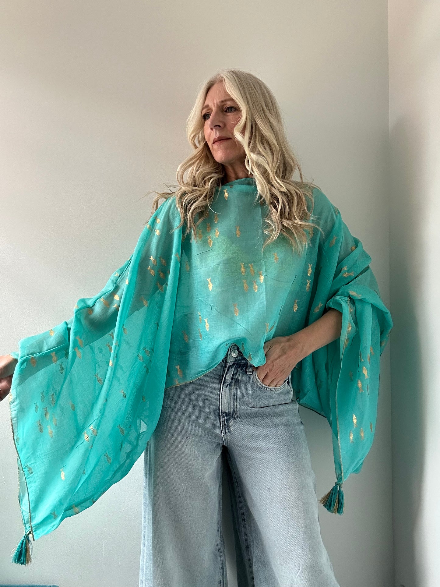 TURQUOISE GOLD FISH TASSEL TOP