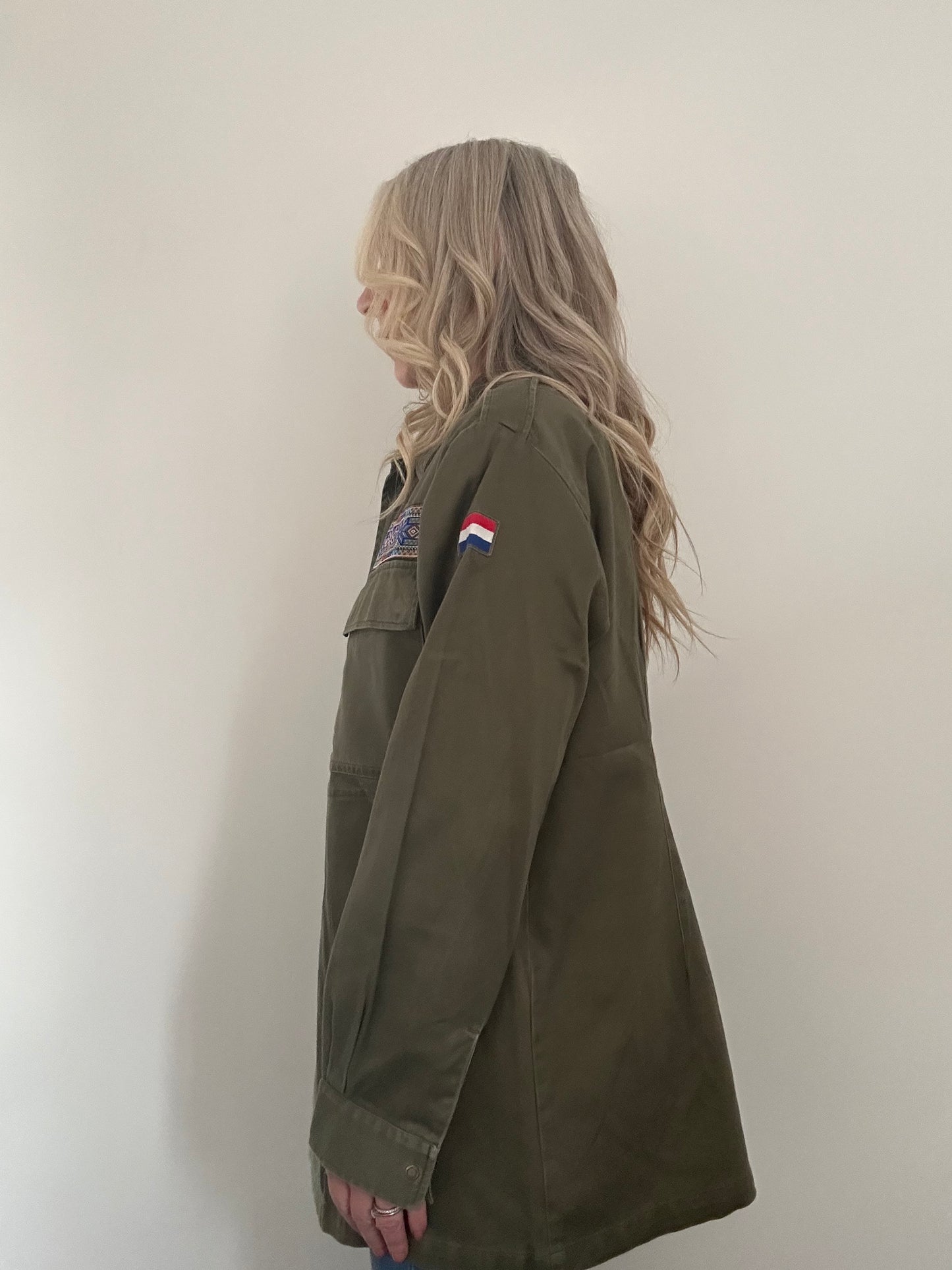 REWORKED PURPLE FLOWERS MILITARY ARMY JACKET M/L