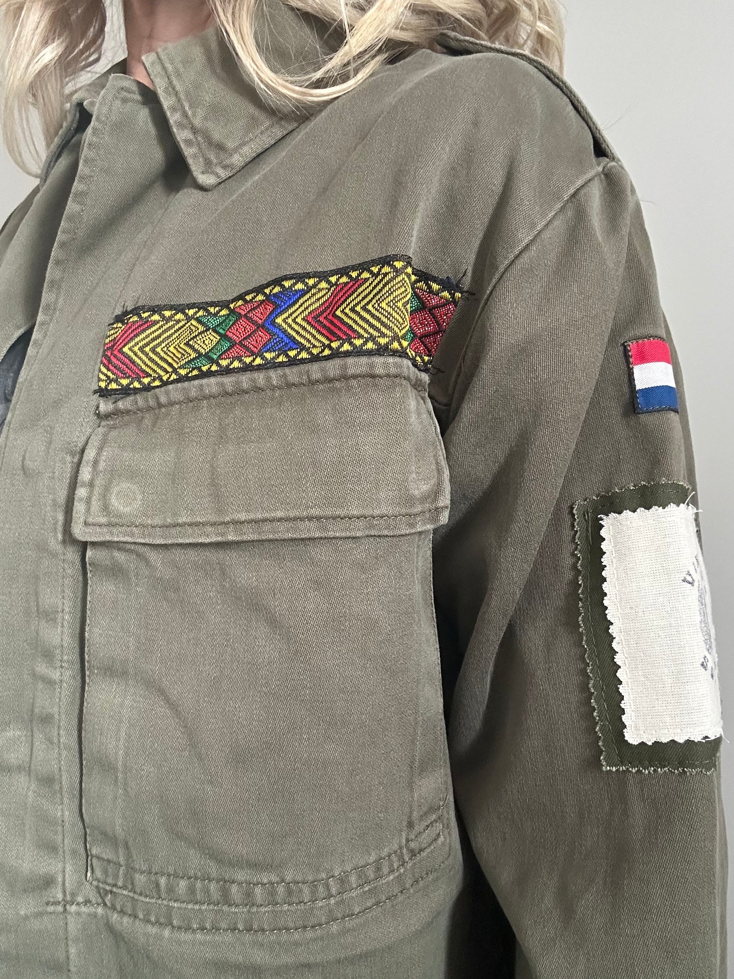 REWORKED YELLOW FLOWER MILITARY ARMY JACKET M/L