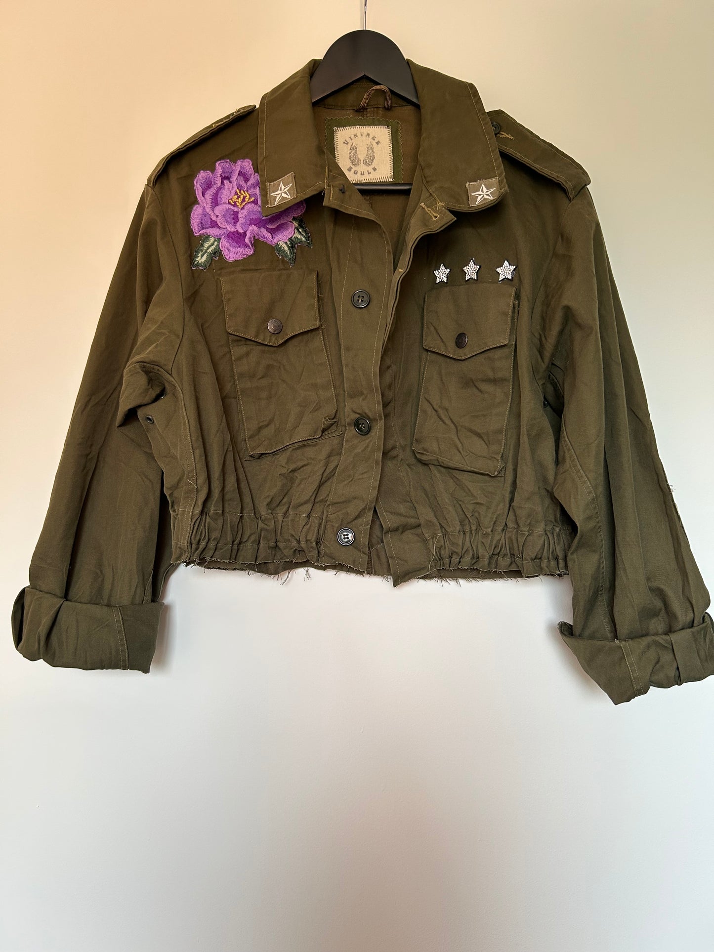 PURPLE FLOWERS KHAKI UTILITY JACKET M/L