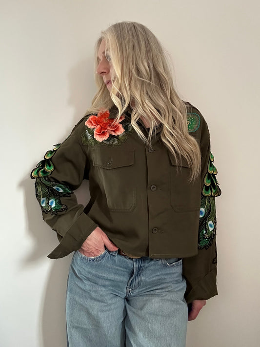 ORANGE FLOWER PEACOCK UTILITY JACKET M/L