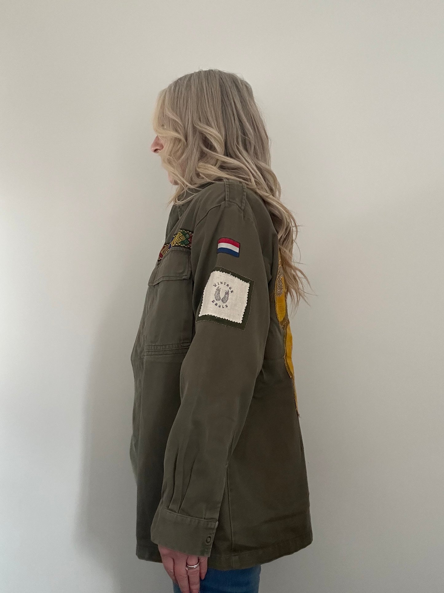 REWORKED YELLOW FLOWER MILITARY ARMY JACKET M/L