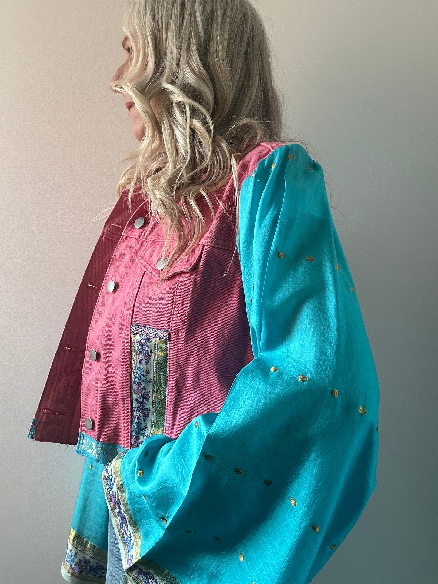 REWORKED PINK ELEPHANT DENIM JACKET M/L