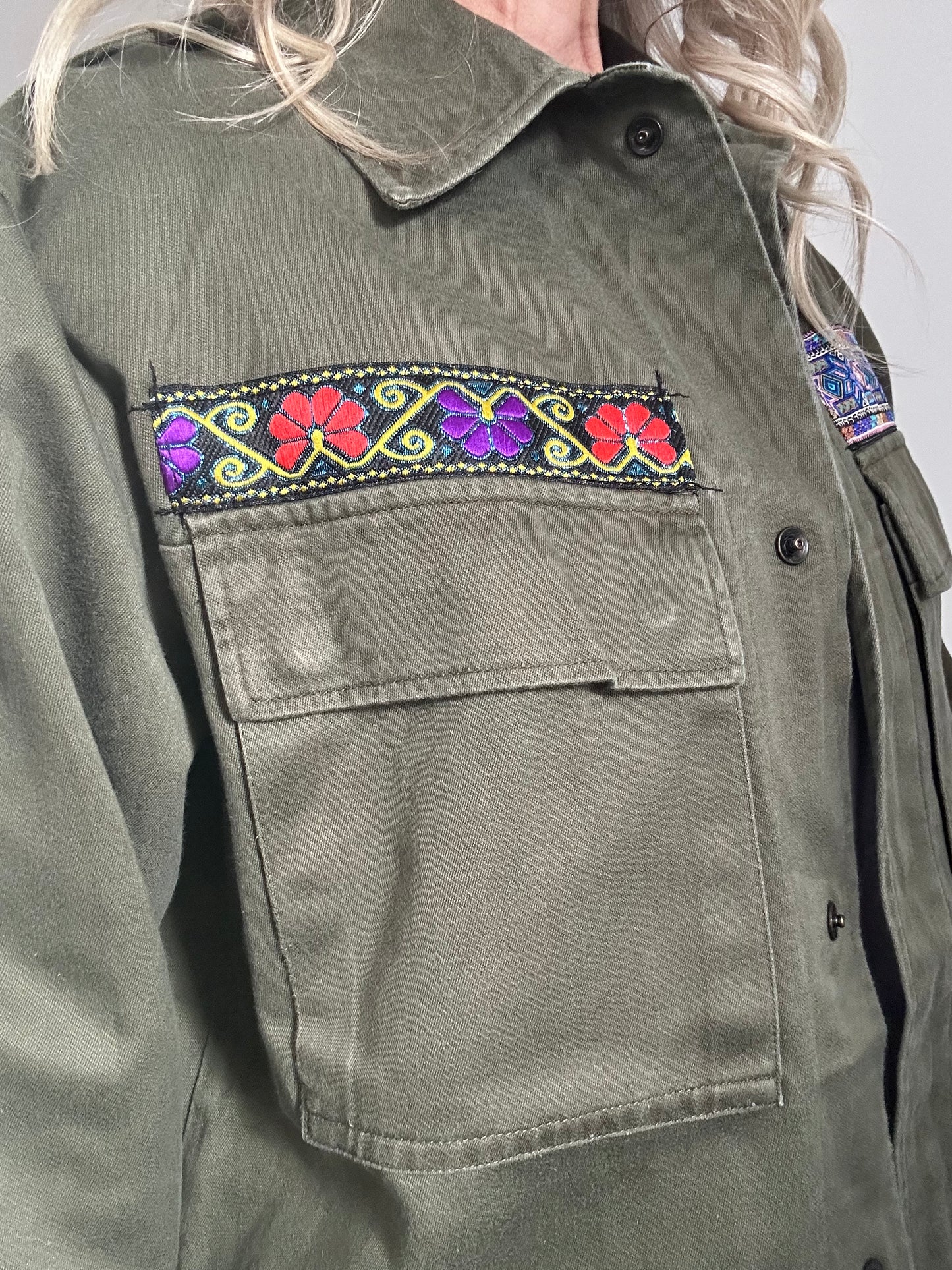 REWORKED PURPLE FLOWERS MILITARY ARMY JACKET M/L