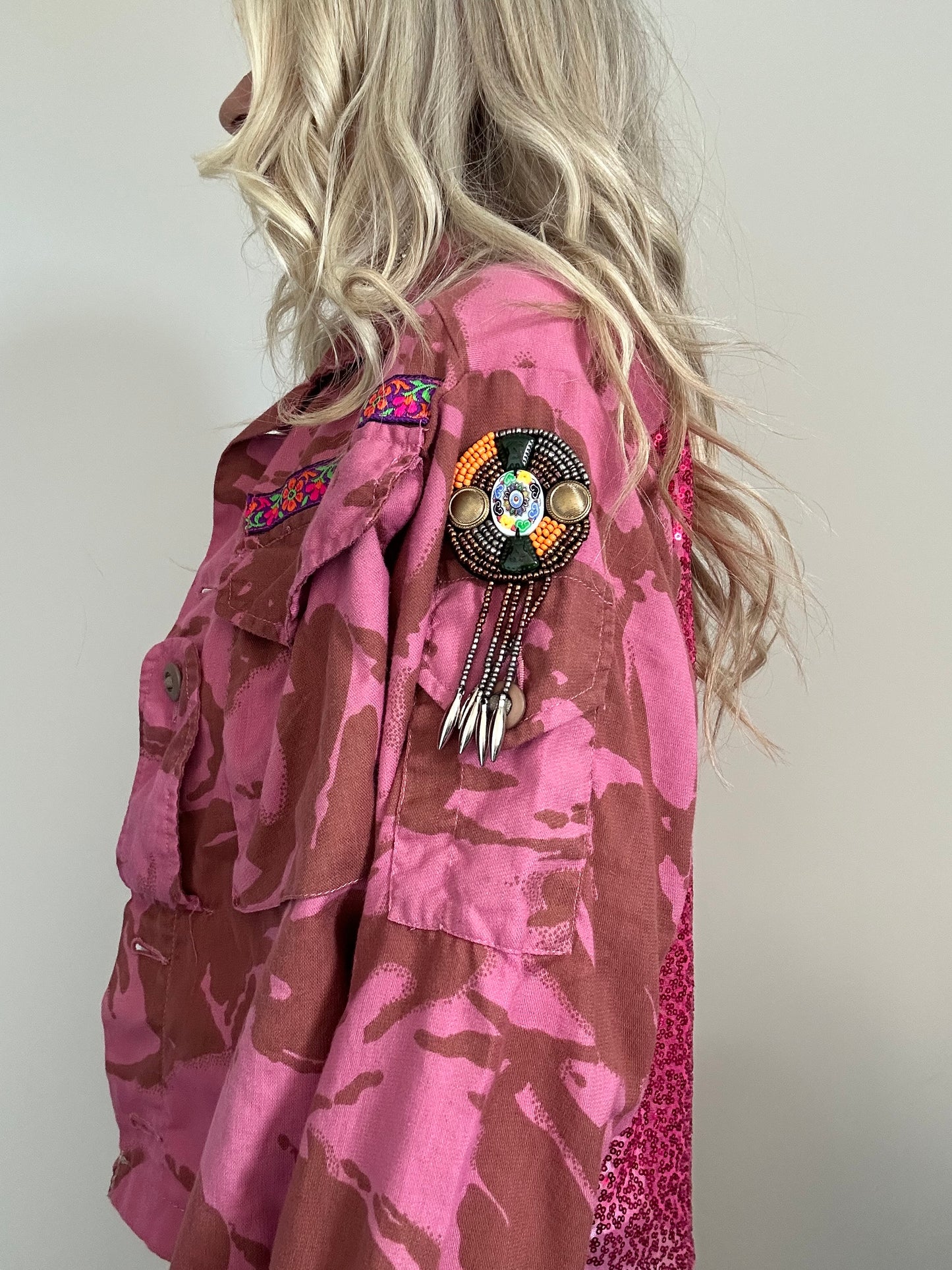 PINK DYED CAMO JACKET - FLOWERS