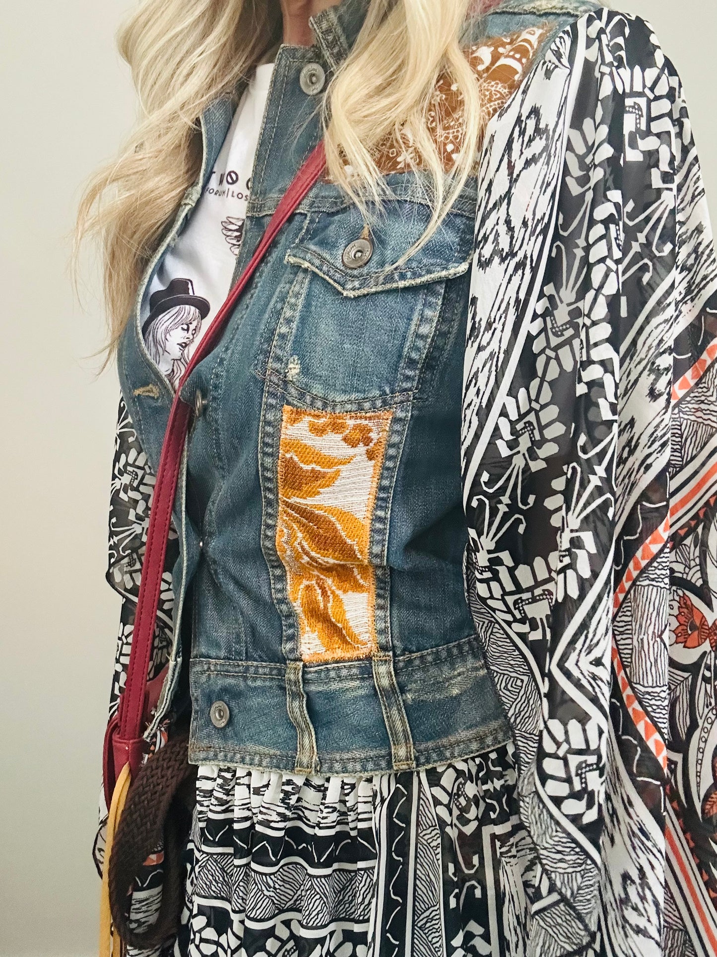 ORANGE FLOWER REWORKED DENIM JACKET S