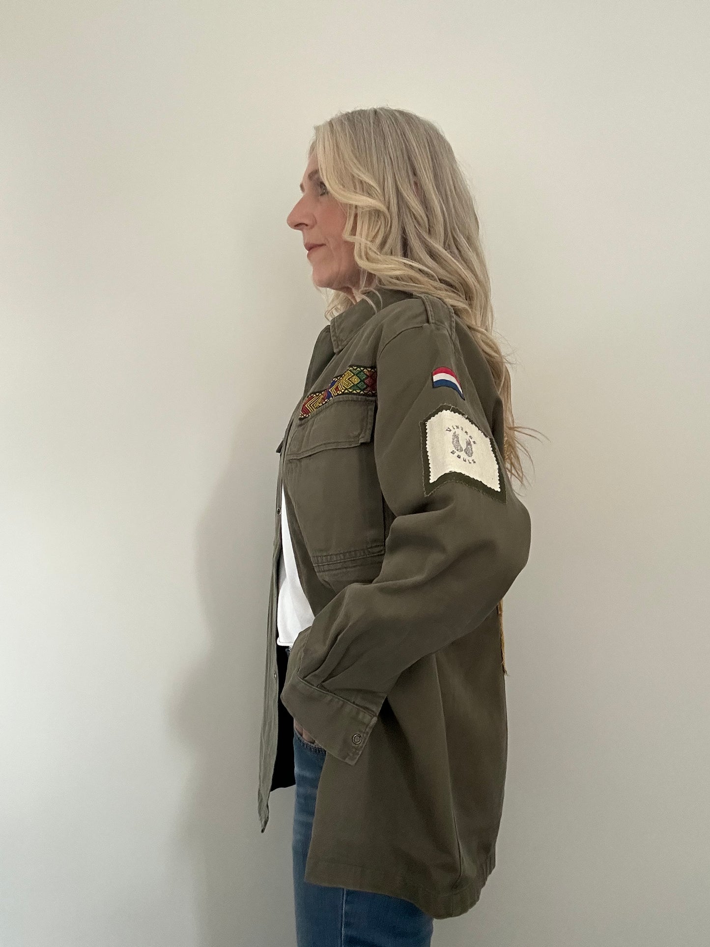 REWORKED YELLOW FLOWER MILITARY ARMY JACKET M/L