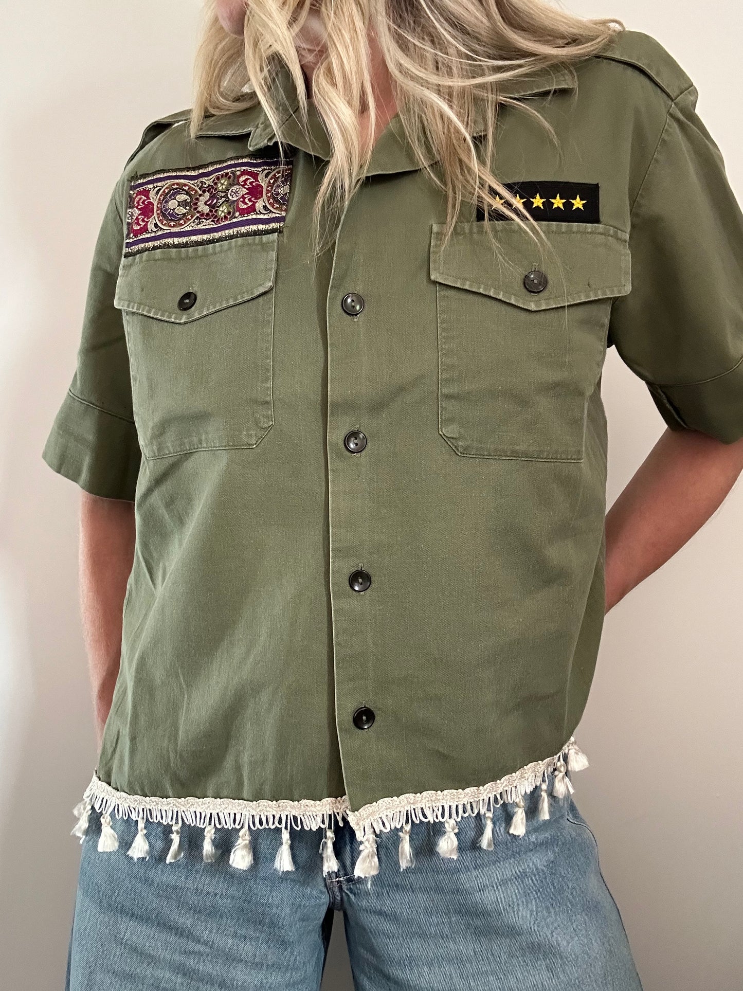 Jewel Tassel Army Shirt M
