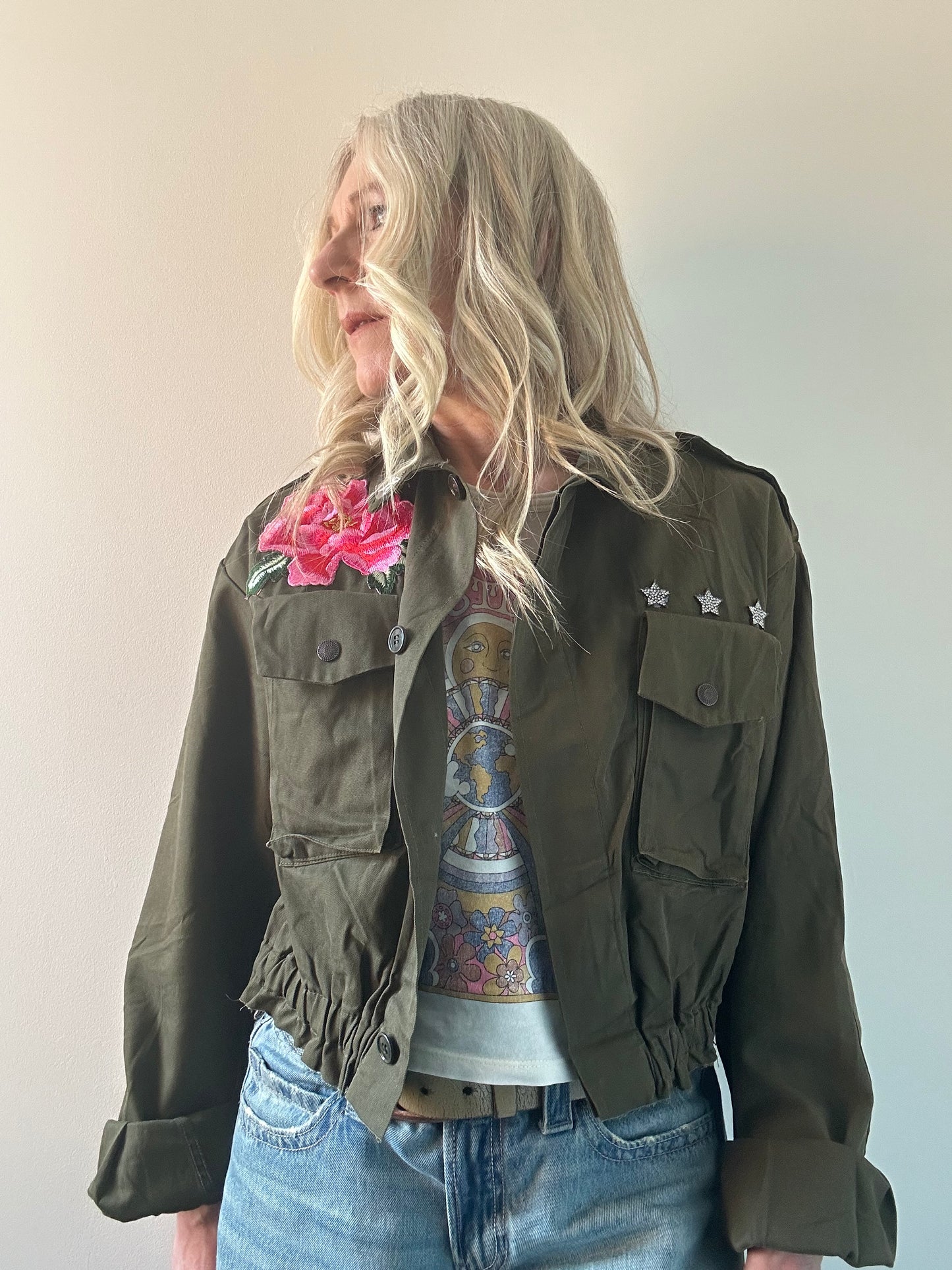 PINK FLOWERS KHAKI UTILITY JACKET M/L