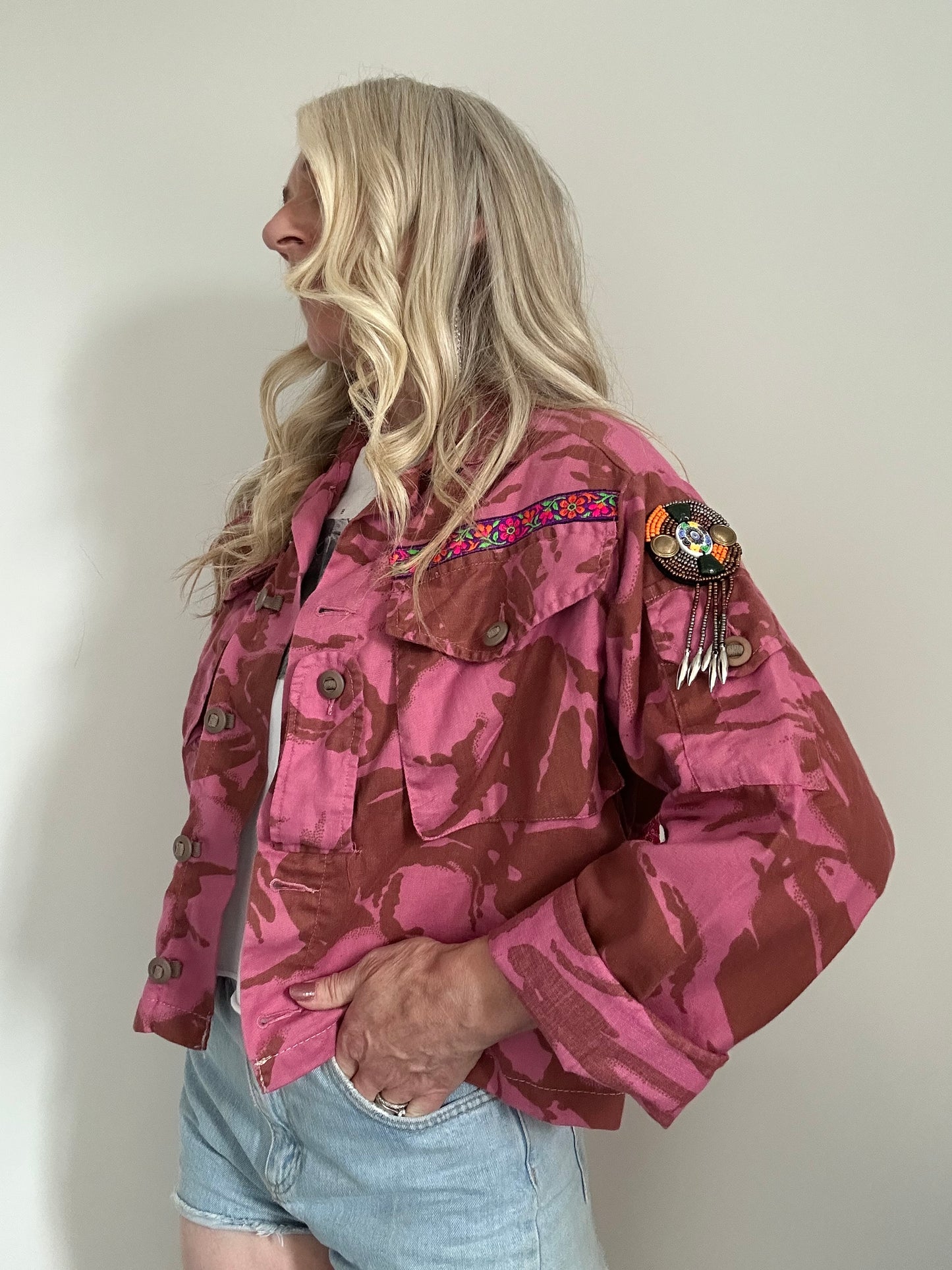 PINK DYED CAMO JACKET - FLOWERS