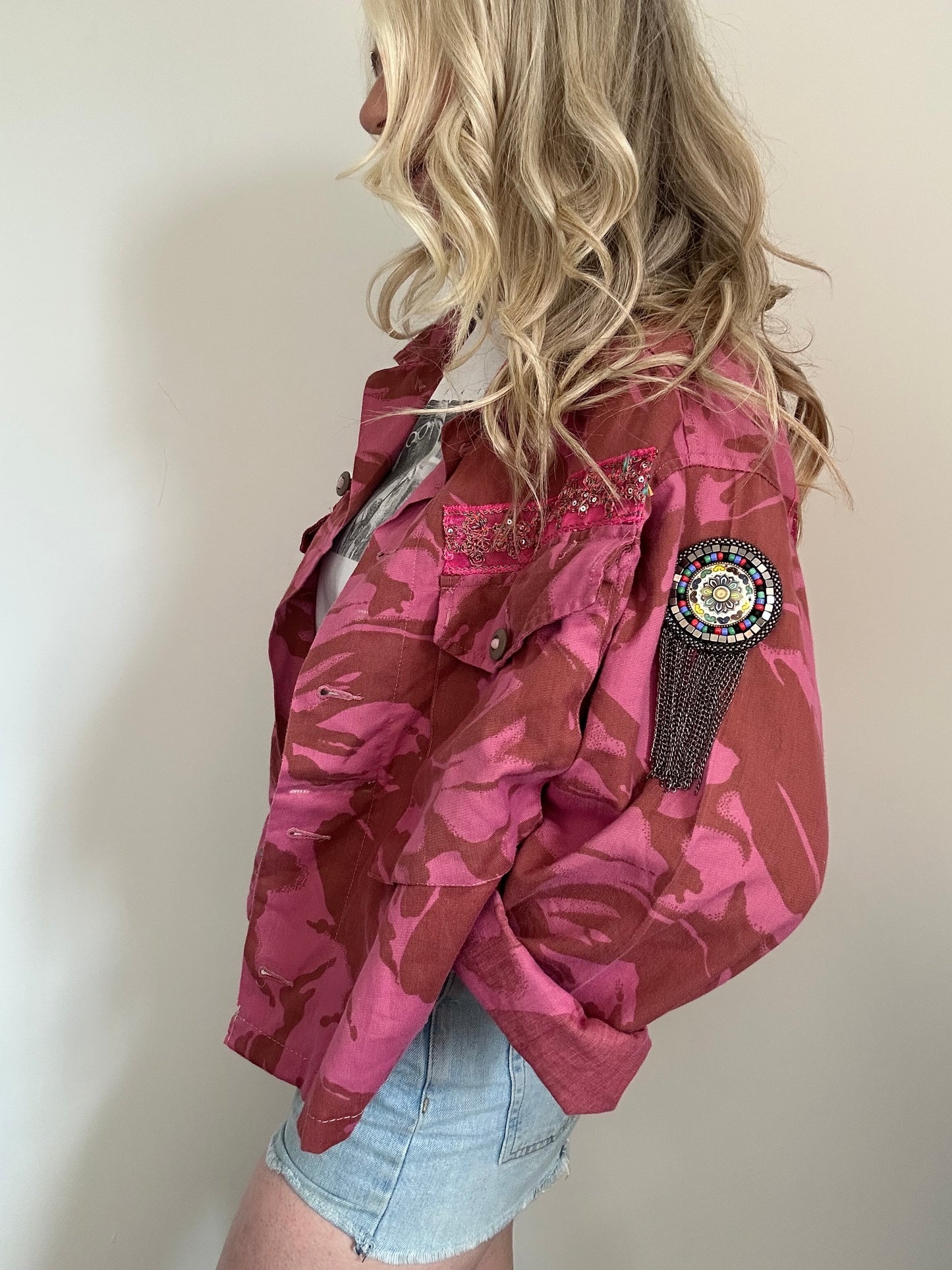 PINK DYED CAMO JACKET - SEQUINS